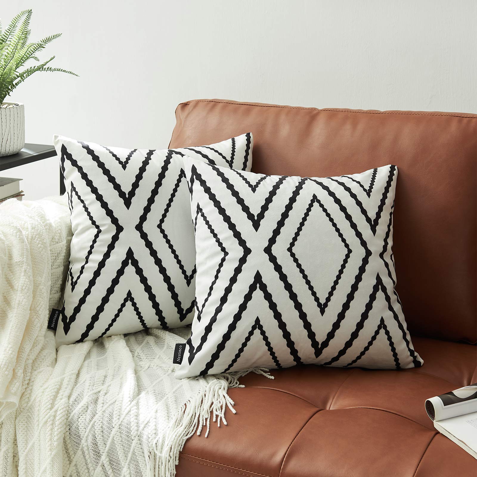 2 Pack White Boho Aztec Decorative Pillow Covers 16x16 Inches - Soft Polyester Blend Throw Pillow Cases for Sofa, Couch, Bed - Perfect for Living Room, Bedroom & Home Decor