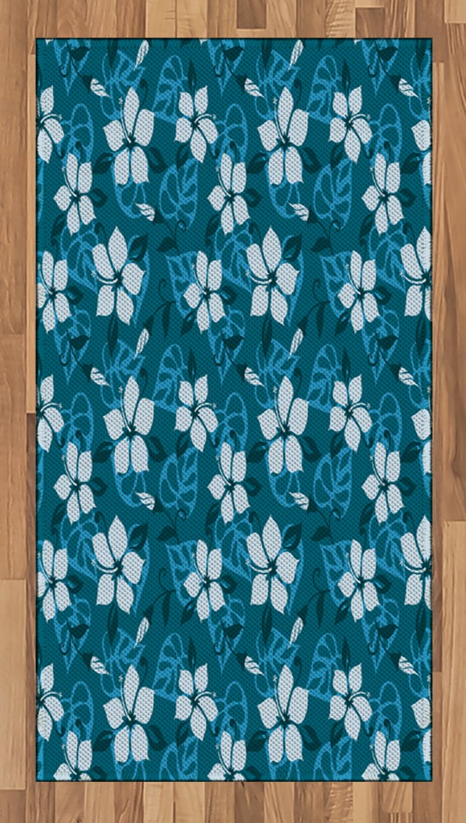 Lunarable Tropical Area Rug - Hawaiian Floral Pattern with Buds, Nature-Inspired Abstract Design, Flat Woven Accent Rug for Living Room, Bedroom, Dining Room - 2'6
