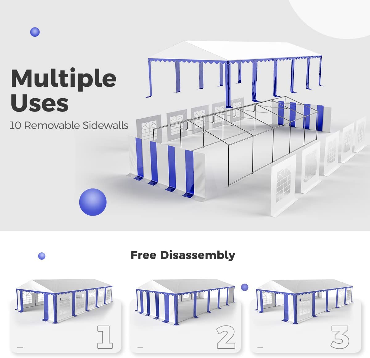 16' x 32' Heavy Duty Party Tent - Waterproof Outdoor Canopy with Sturdy Frame for Weddings, BBQs & Events - Stripe Blue & White Design - Perfect for Backyard Parties, Camping & Commercial Use