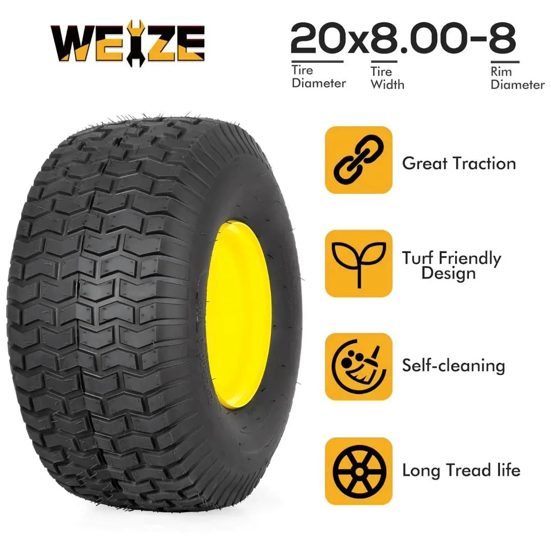 WEIZE 20x8.00-8 Rear Tire & Wheel Assembly Replacement for John Deere Riding Mowers - 3.48