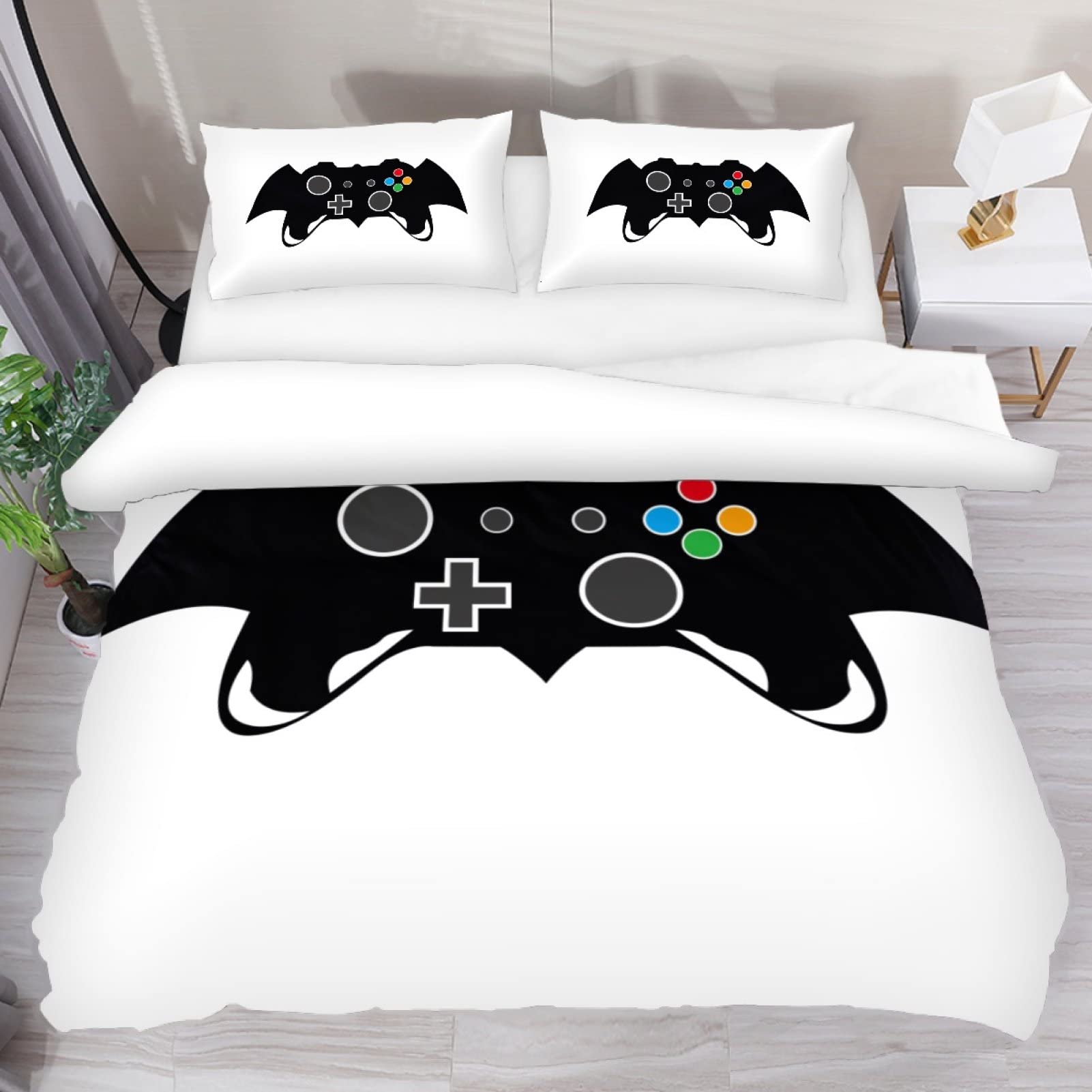 Josid Black Gamer Controller Duvet Cover Set - Premium Microfiber Bedding for Kids & Teens with Zipper Closure & Ties, Extra Long Size (Comforter Not Included) - Perfect for Gaming Rooms, Teen Bedrooms & Sleepovers