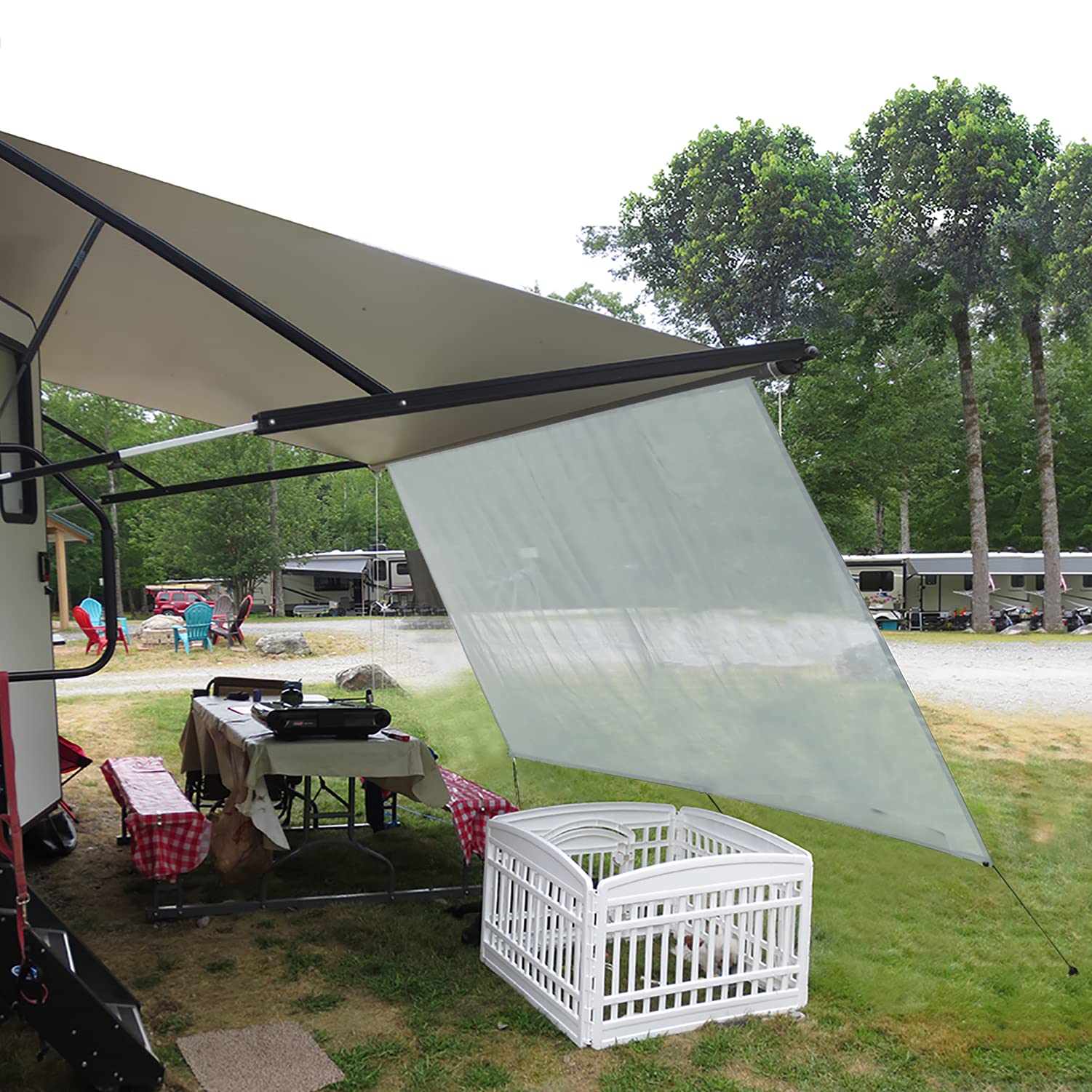 Leaveshade RV Awning Sun Shade Screen 8' X 15' 3'' - UV Blocking Mesh Canopy for 16' Awning - Motorhome & Camping Trailer Sun Protection - Gray (3 Year Warranty) - Perfect for Outdoor Camping, Road Trips, and RV Park Shade