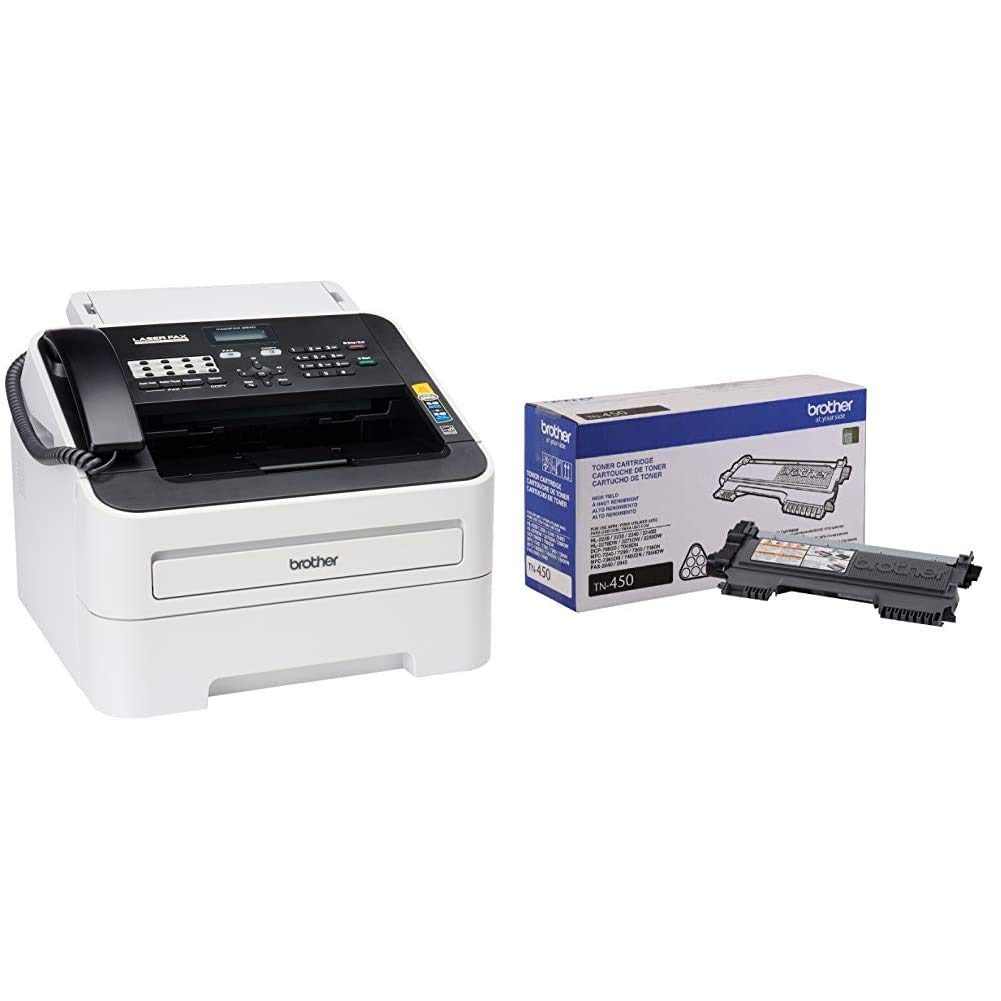 Brother FAX-2840 High-Speed Monochrome Laser Fax Machine with TN450 Toner (Dark/Light Gray) - 2600 Page Yield for Home Office & Small Business Faxing Needs