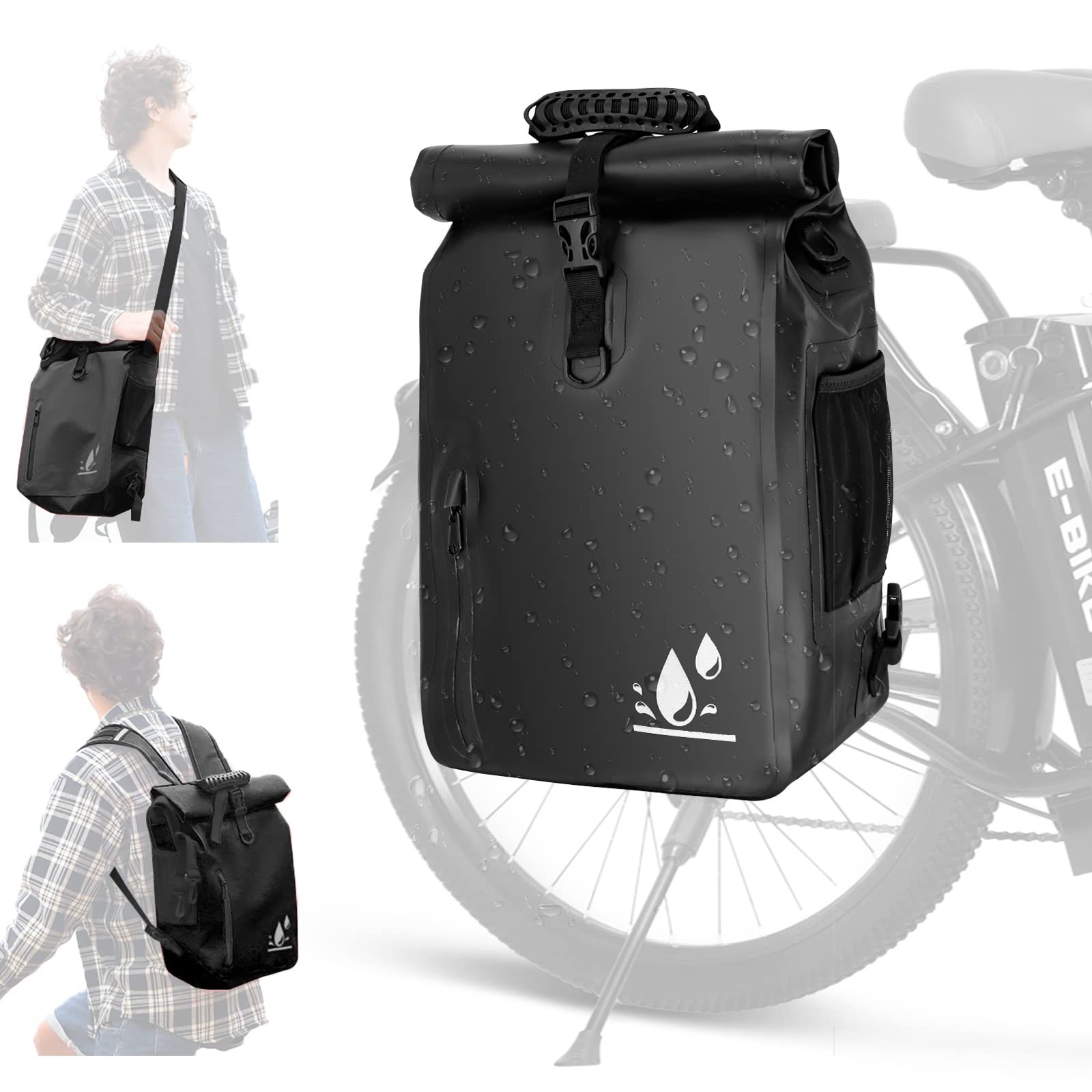 3-in-1 Waterproof Bike Pannier Bag - 27L Large Capacity Bicycle Saddle Trunk Backpack for Rear Rack | Durable Cycling Storage Solution for Commuting, Touring & Outdoor Adventures