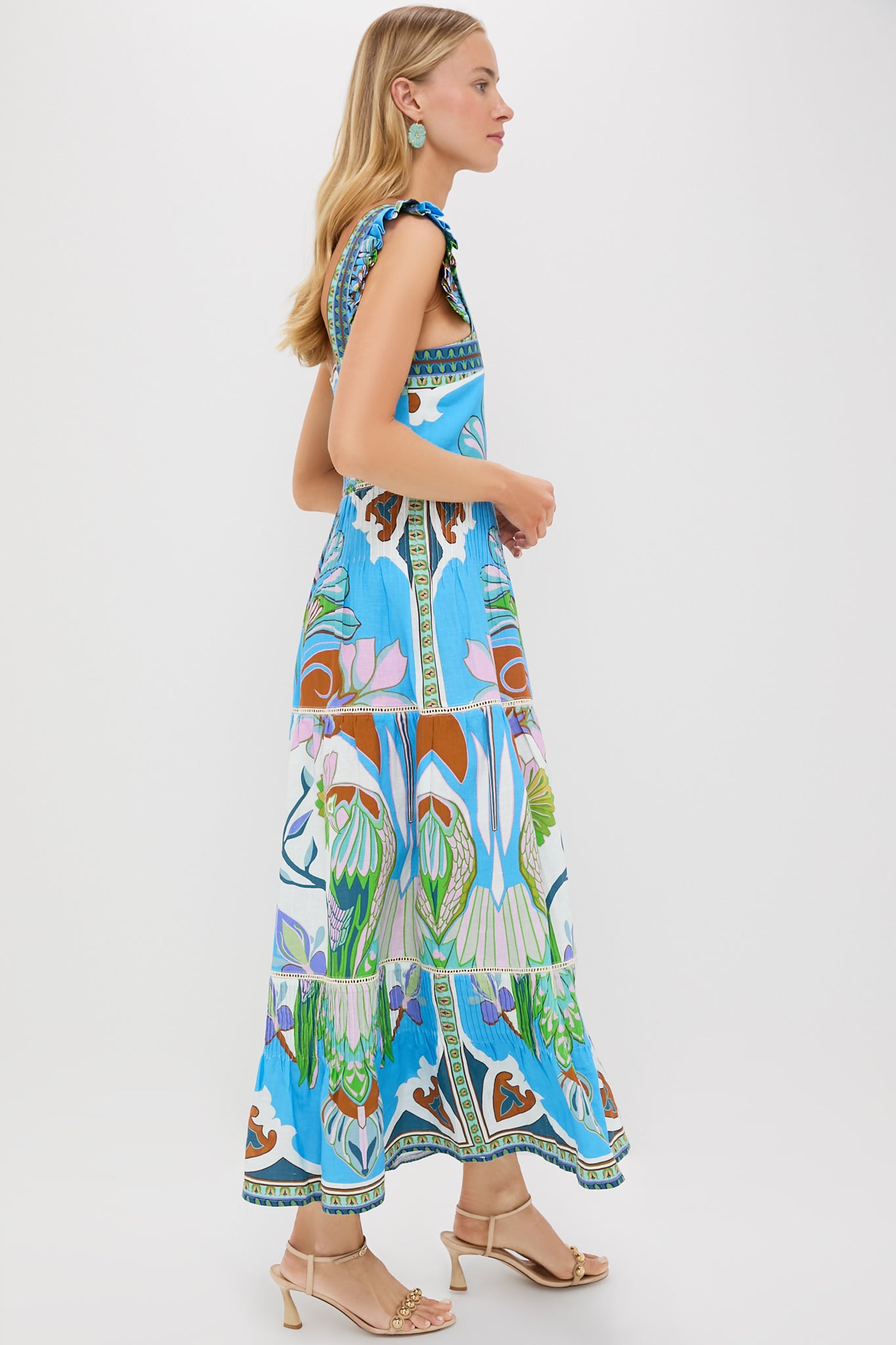 Blue Multicolor Sybill Dress - Elegant Flowy Midi Dress for Women | Perfect for Weddings, Parties & Special Occasions