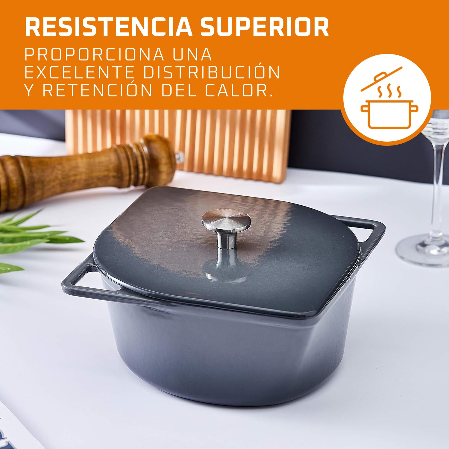 Bruntmor 3 Quart Enameled Cast Iron Dutch Oven - Squoval Design, Nonstick Seasoned Pot with Stainless Steel Knob for Cooking, Baking & Serving (Grey) | Perfect for Soups, Stews, Bread & Family Dinners