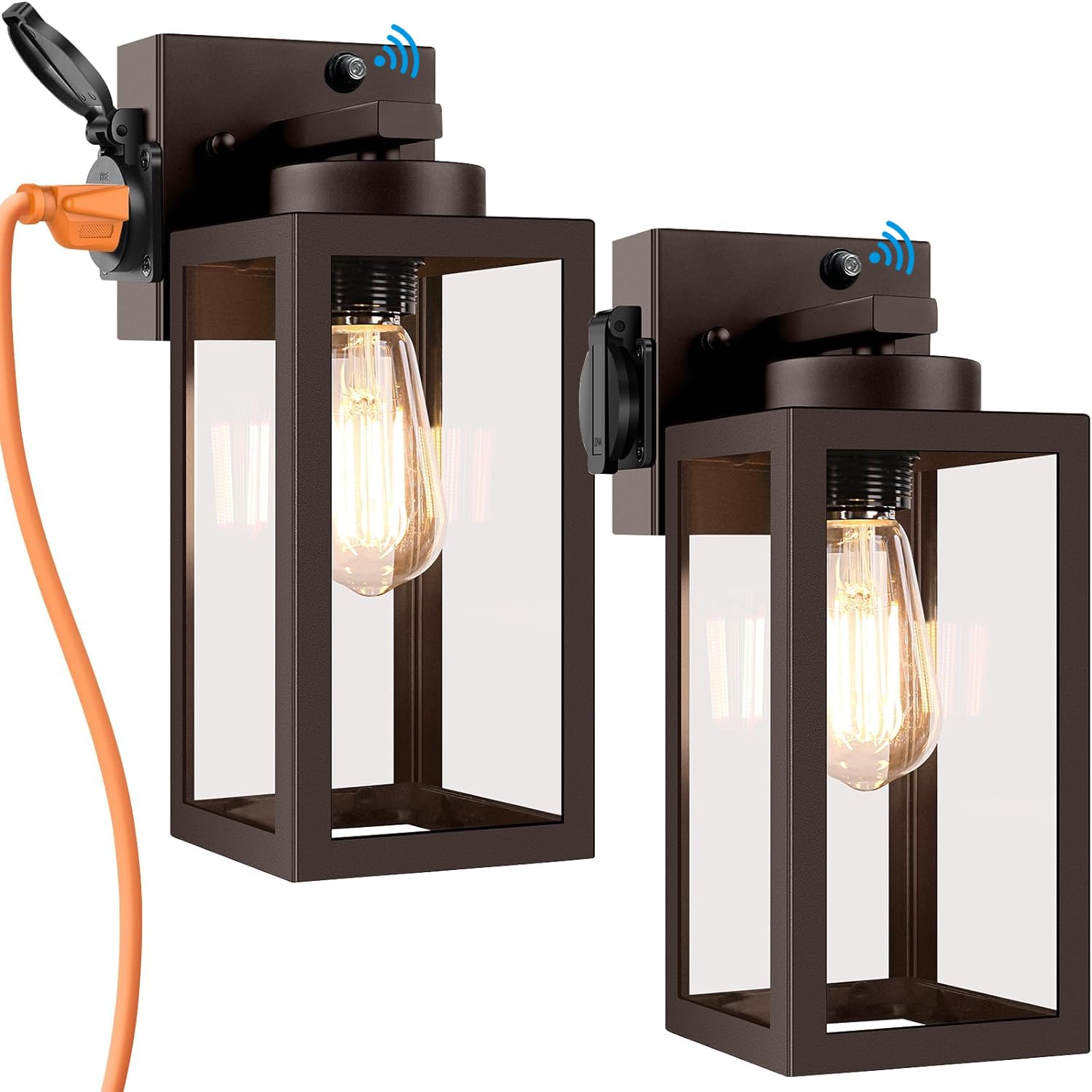 2-Pack Bronze Dusk to Dawn Outdoor Light Fixtures with Motion Sensor & Outlet - Waterproof Wall Sconce for Porch, Garage, Front Door - Perfect for Home Security & Nighttime Illumination