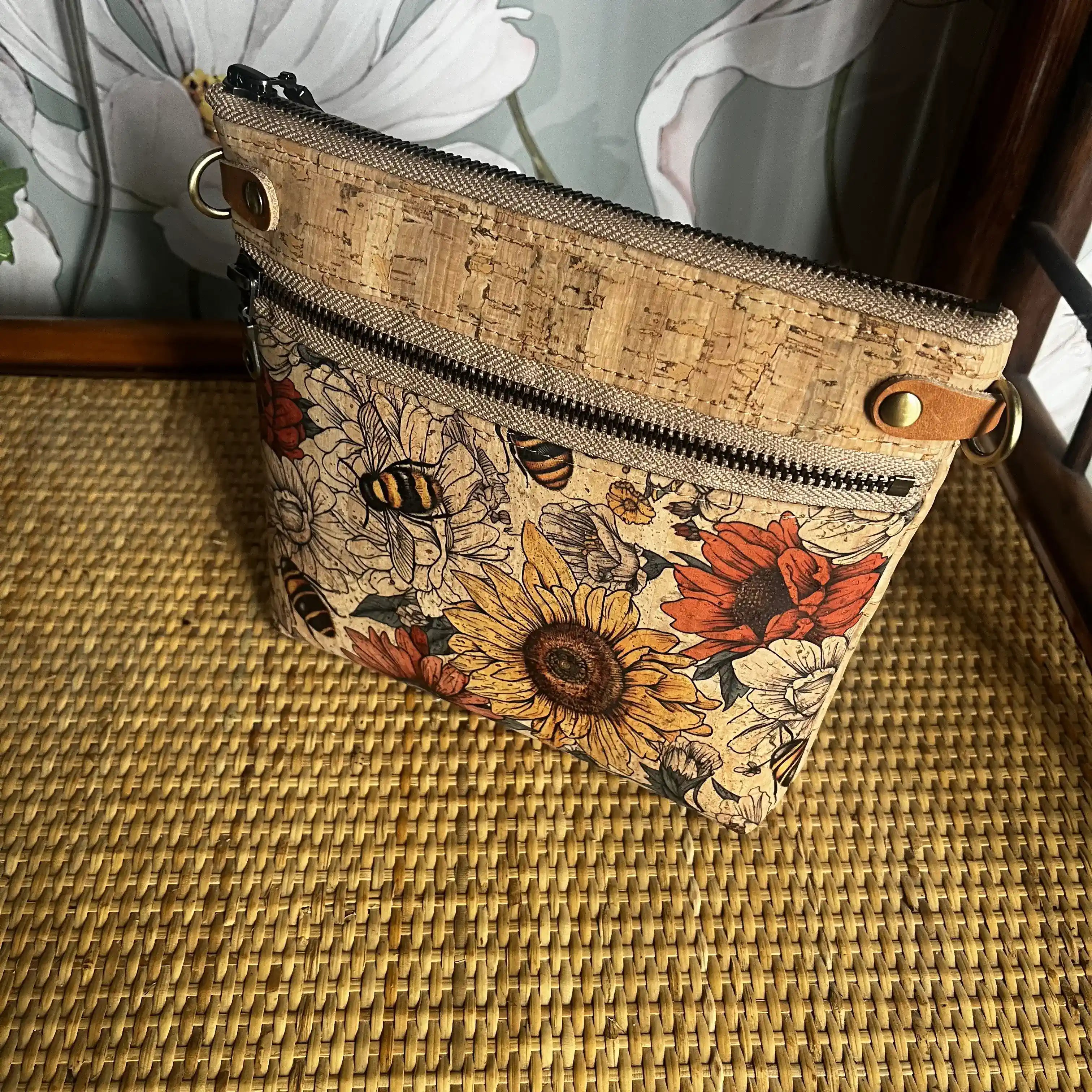 Izzy's Mom Cross Body Bag (Medium) - Buzz Cork & Brushed Antique Leather - Perfect for Everyday Use, Travel, and Shopping