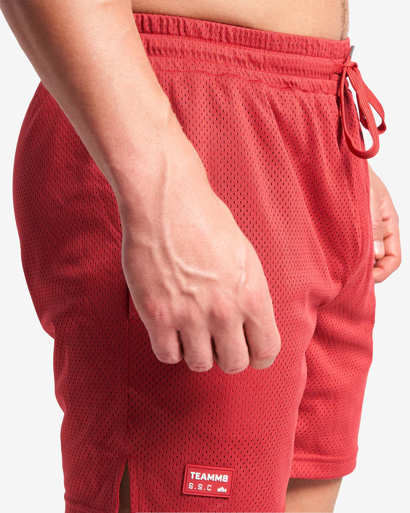 Teamm8 S.S.C 6 Mesh Shorts - Red | Breathable Athletic Shorts for Running, Gym & Outdoor Sports | Men's Quick-Dry Workout Shorts with Comfortable Fit