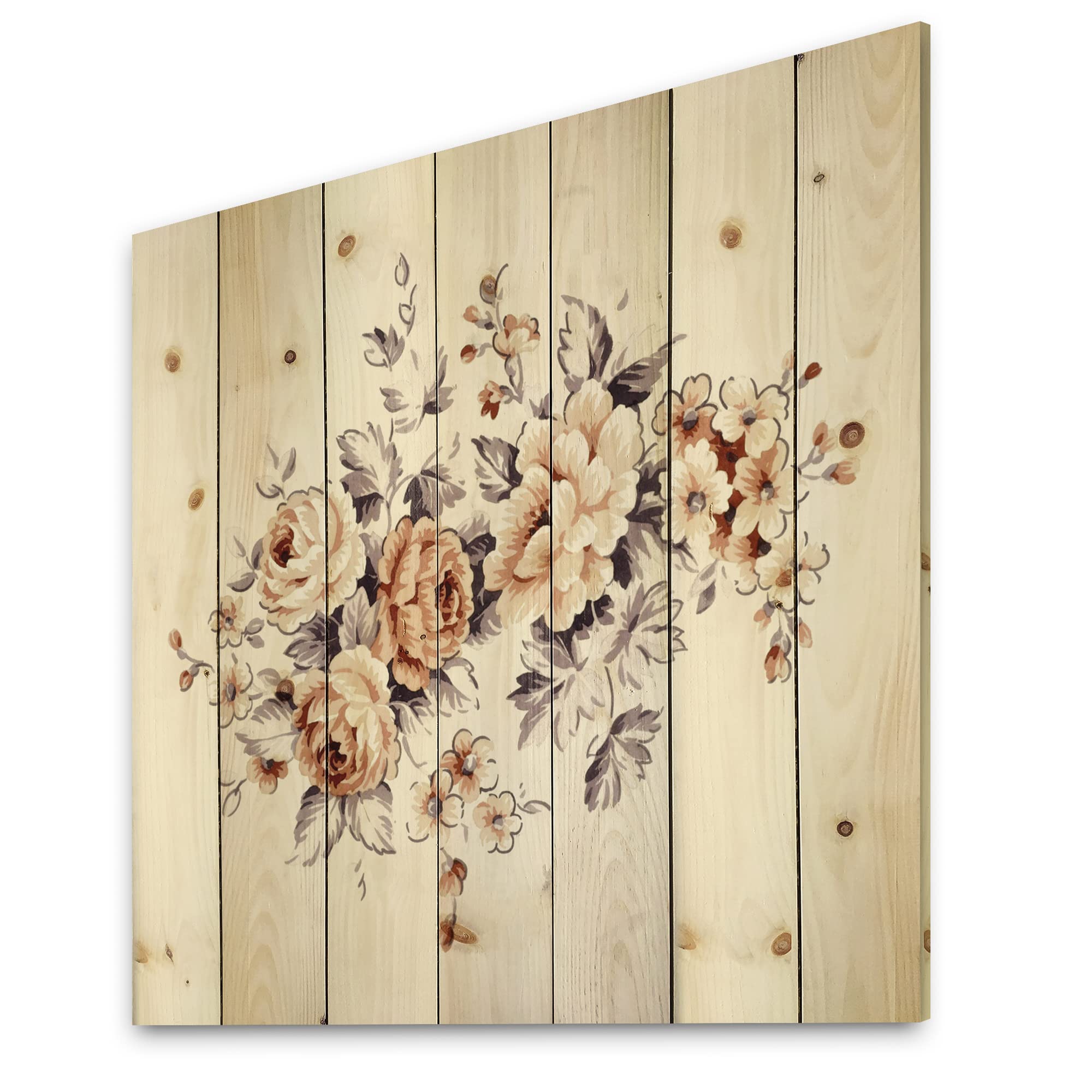 DesignQ Pink Wild Roses Traditional Wood Wall Decor - Large Floral Wood Wall Art Panels Printed on Natural Pine - Perfect for Living Room, Bedroom & Home Office Decor