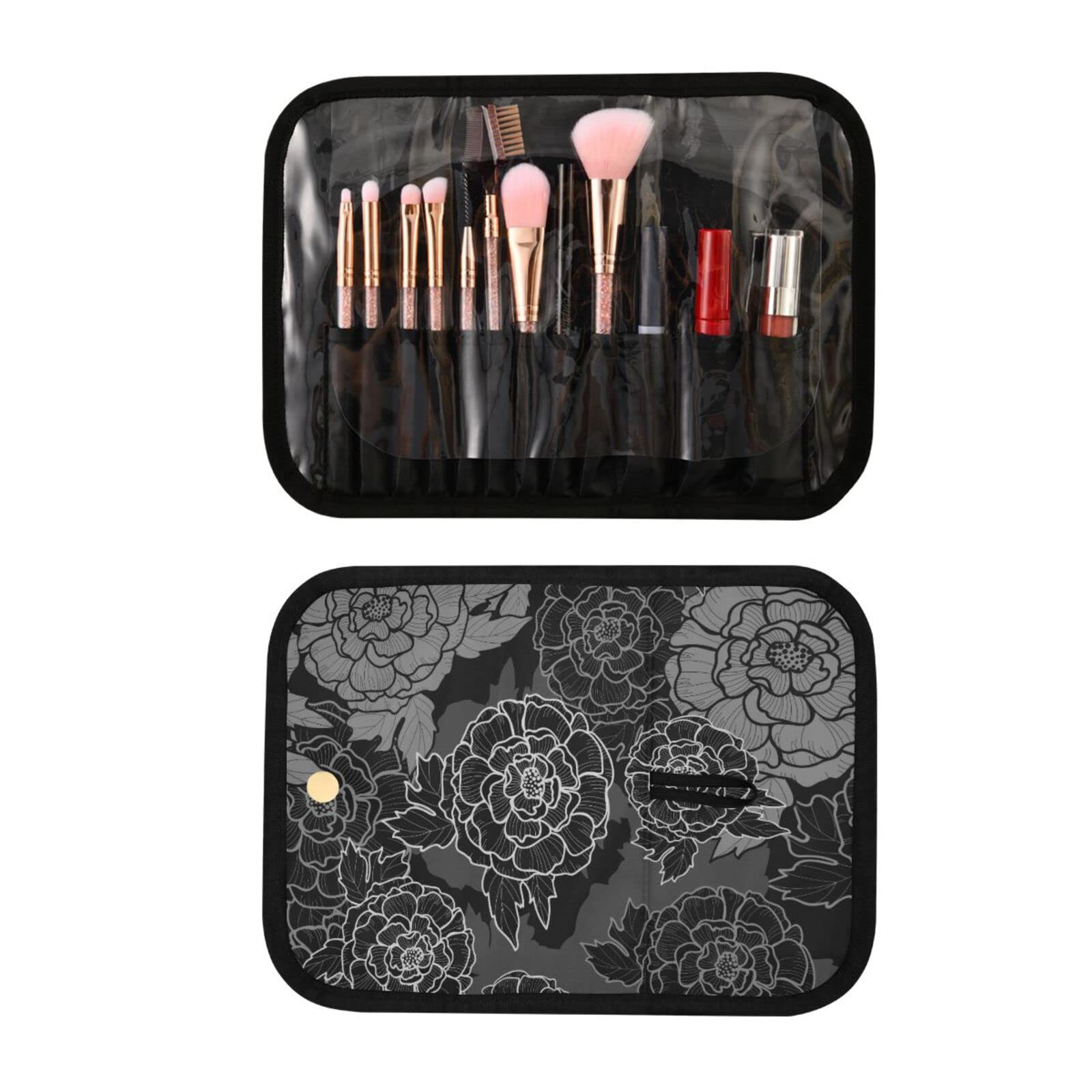 Susiyo Peony Black & White Toiletry Bag Set of 3 - Portable Travel Cosmetic Cases & Makeup Brush Organizer for Women & Girls | Perfect for Vacation, Gym & Daily Essentials Storage