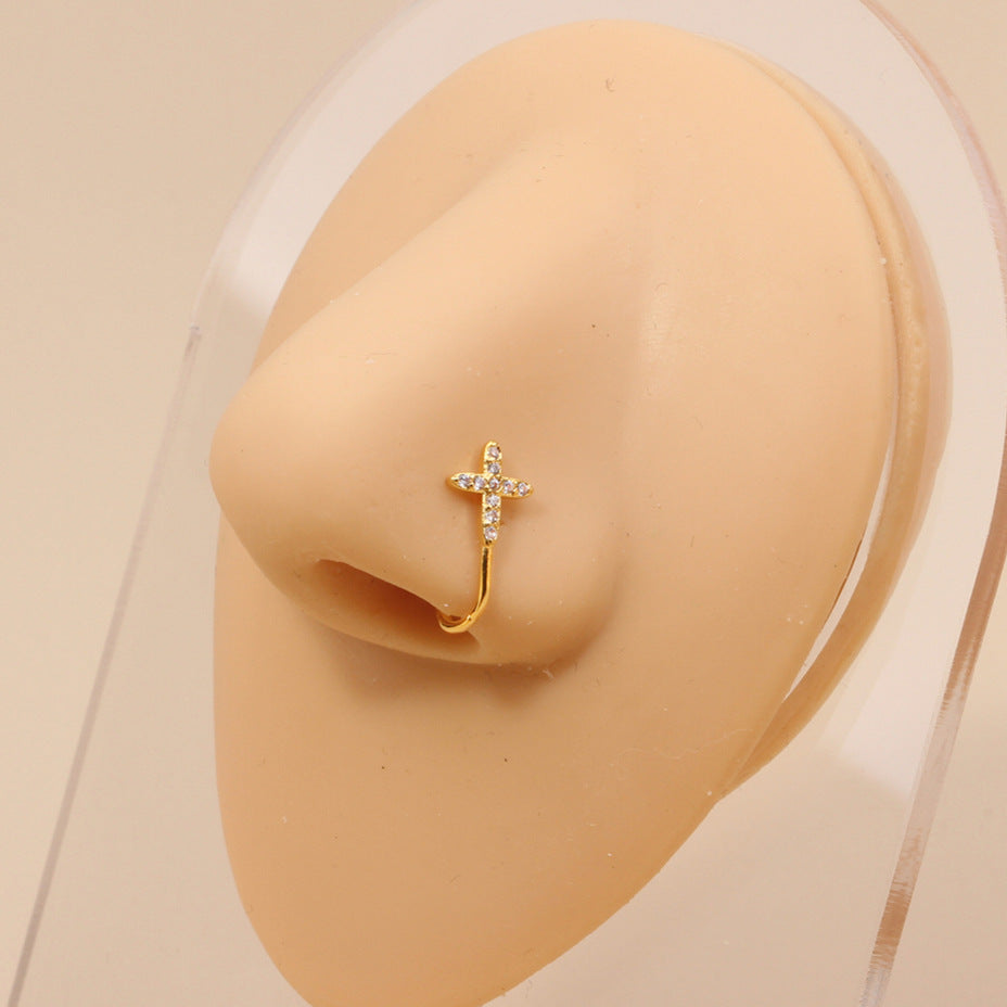 18K Rose Gold Cherry Fake Nose Ring - No Piercing Clip On Nose Stud - Perfect for Parties, Cosplay & Everyday Fashion Accessories
