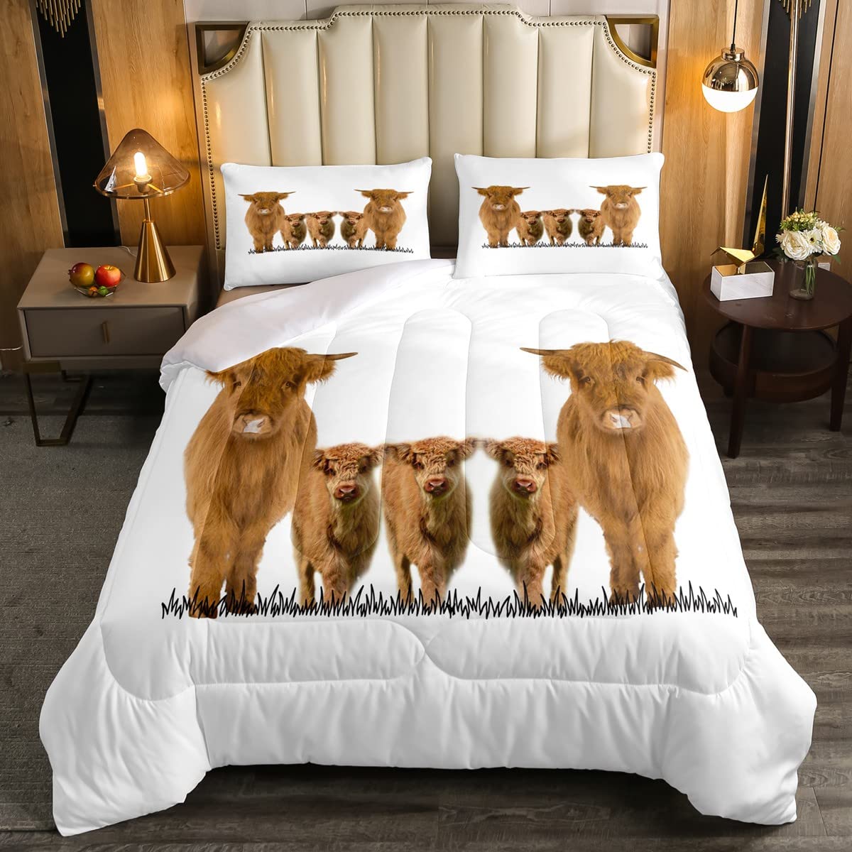 Highland Cattle Comforter Set Queen - Soft Microfiber Farmhouse Bedding for Kids' Room Decor