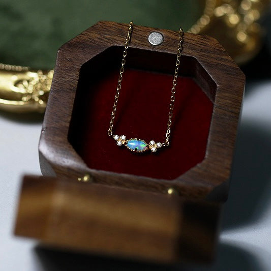 Opal Gemstone Necklace and Ring Set - Sterling Silver Jewelry for Women | Elegant Gift for Birthday, Anniversary & Special Occasions | HJZB 288