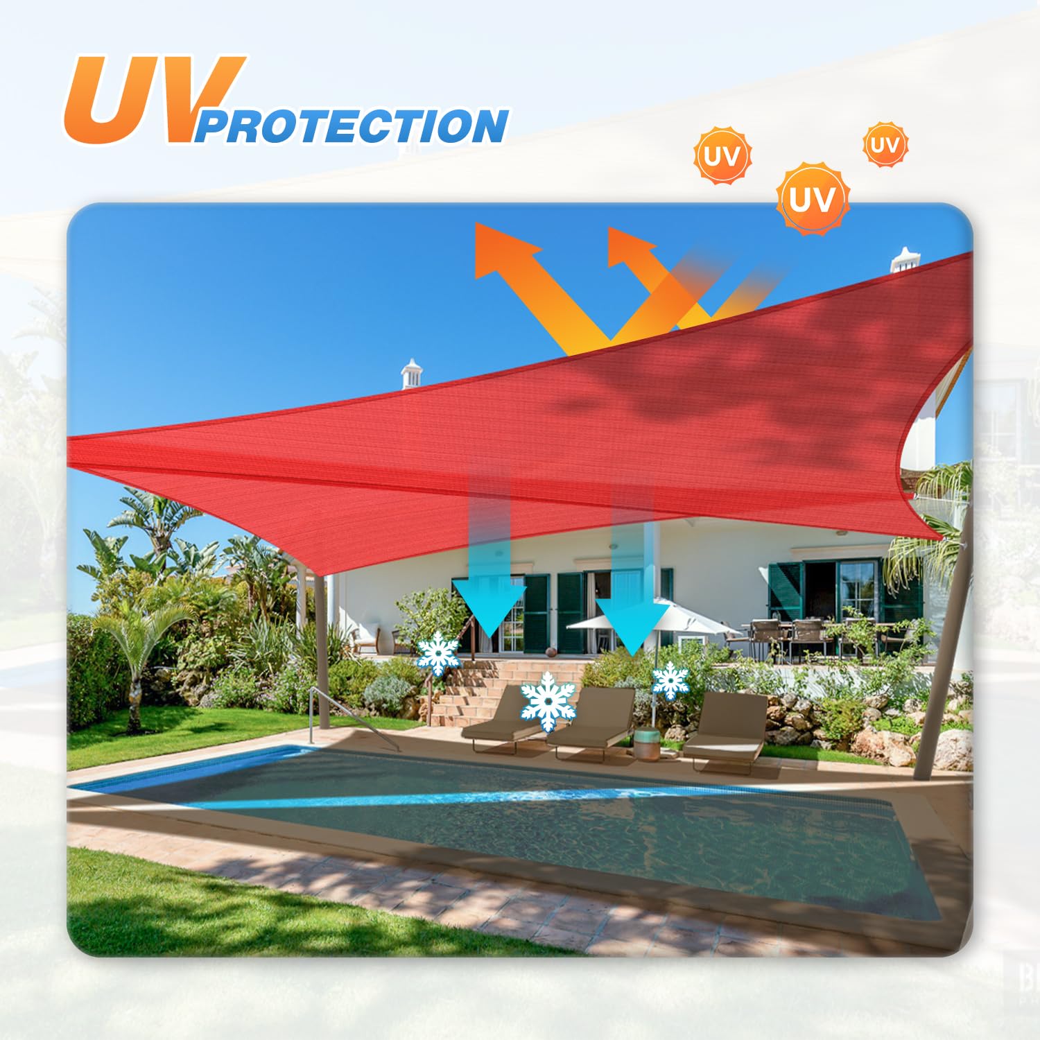 26'x26'x37' Right Triangle Sun Shade Sail - UV Block Heavy Duty Permeable Canopy for Patio, Backyard, Pergola & Carport - Outdoor Shade Cloth in Red (Perfect for Summer Sun Protection & Outdoor Relaxation)