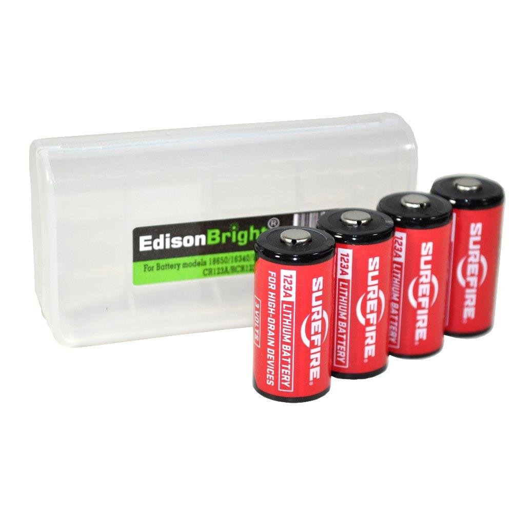 EdisonBright 12 Pack SureFire CR123A Lithium Batteries - Made in USA | SF123A BBX3 Battery Carry Case Bundle | Perfect for Flashlights, Cameras & Emergency Kits