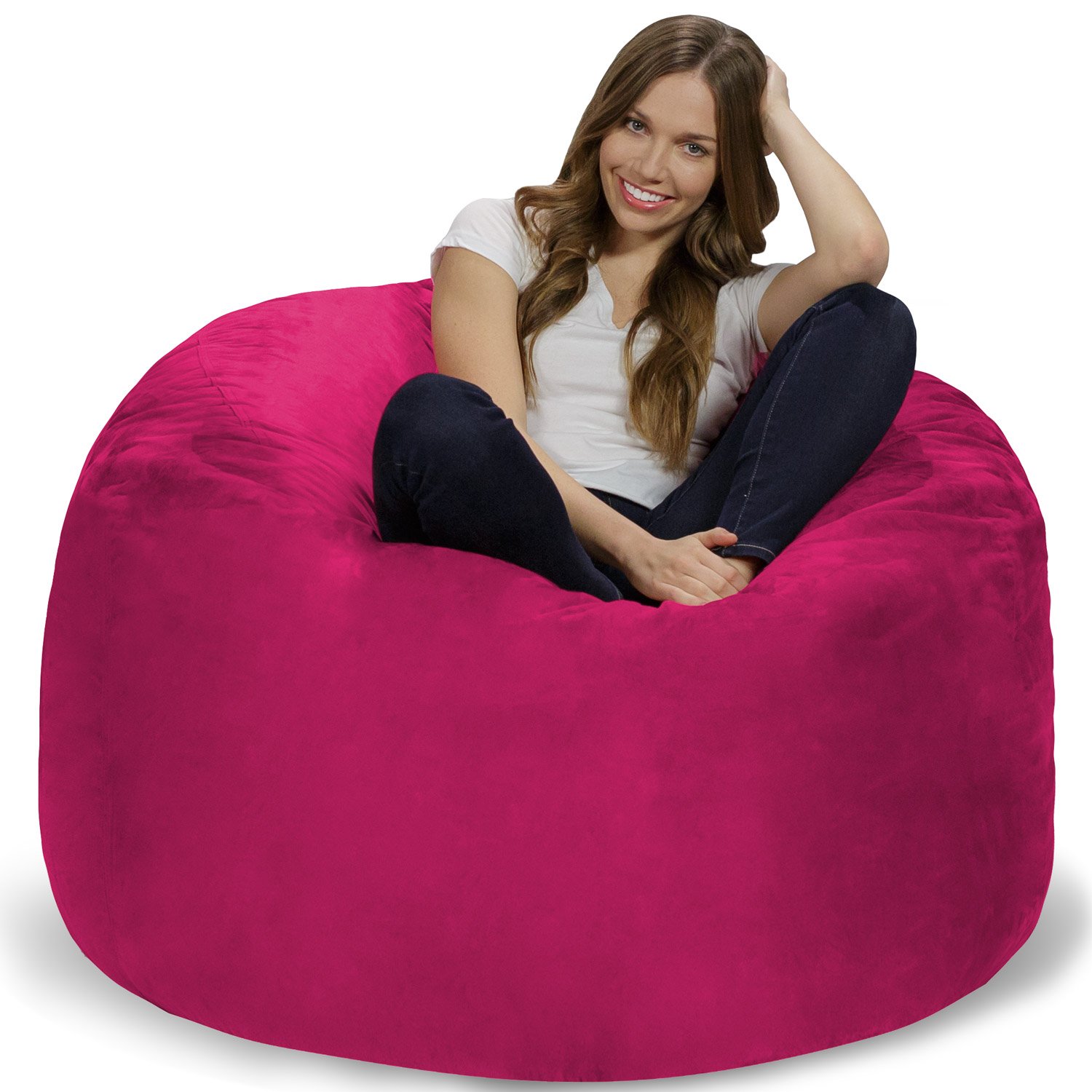 Chill Sack Giant 4-Foot Memory Foam Bean Bag Chair - Oversized Sofa with Soft Microfiber Cover (Pink) for Living Room, Bedroom, Game Room & Dorm Comfort