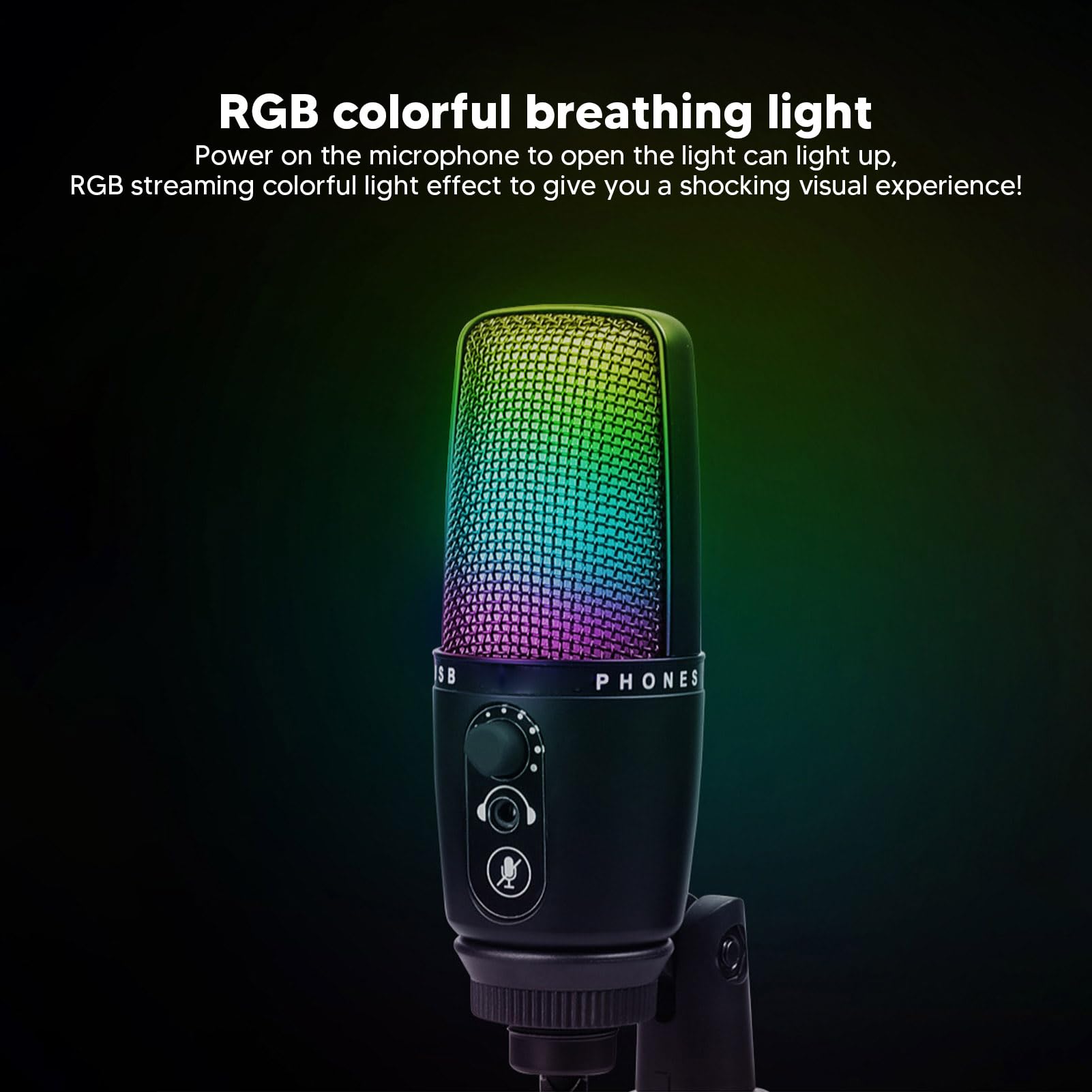 Professional USB Microphone with Cardioid Condenser & RGB Lighting - Noise Cancelling Podcast Mic with Adjustable Tripod Stand for Gaming, Streaming, Recording, Voice Chat (Perfect for Twitch, Discord & YouTube)