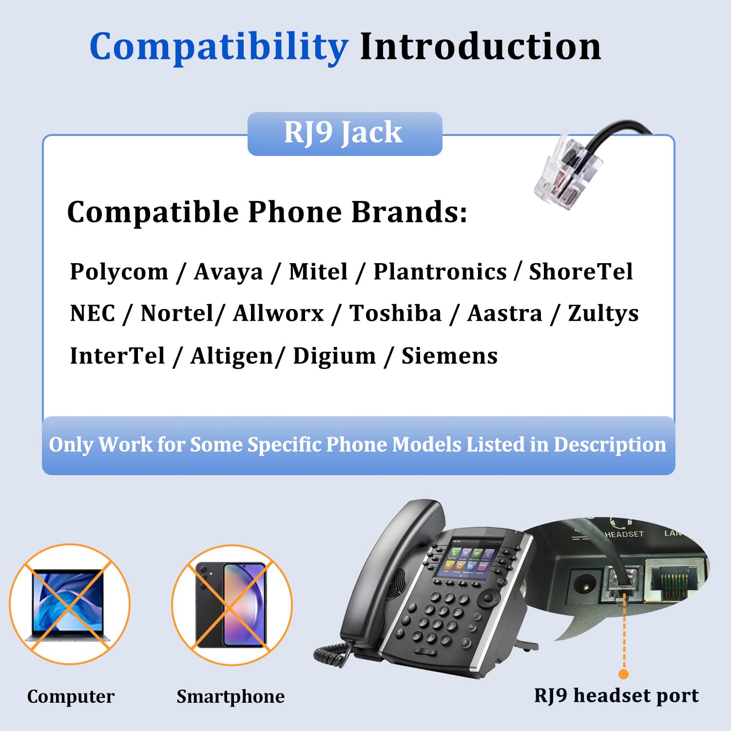 Noise Cancelling RJ9 Phone Headset with Microphone - Compatible with Polycom VVX411, VVX311, VVX410, VVX500, Avaya 1416, 1408, Mitel 5330e - Perfect for Office Calls, Remote Work & Customer Service