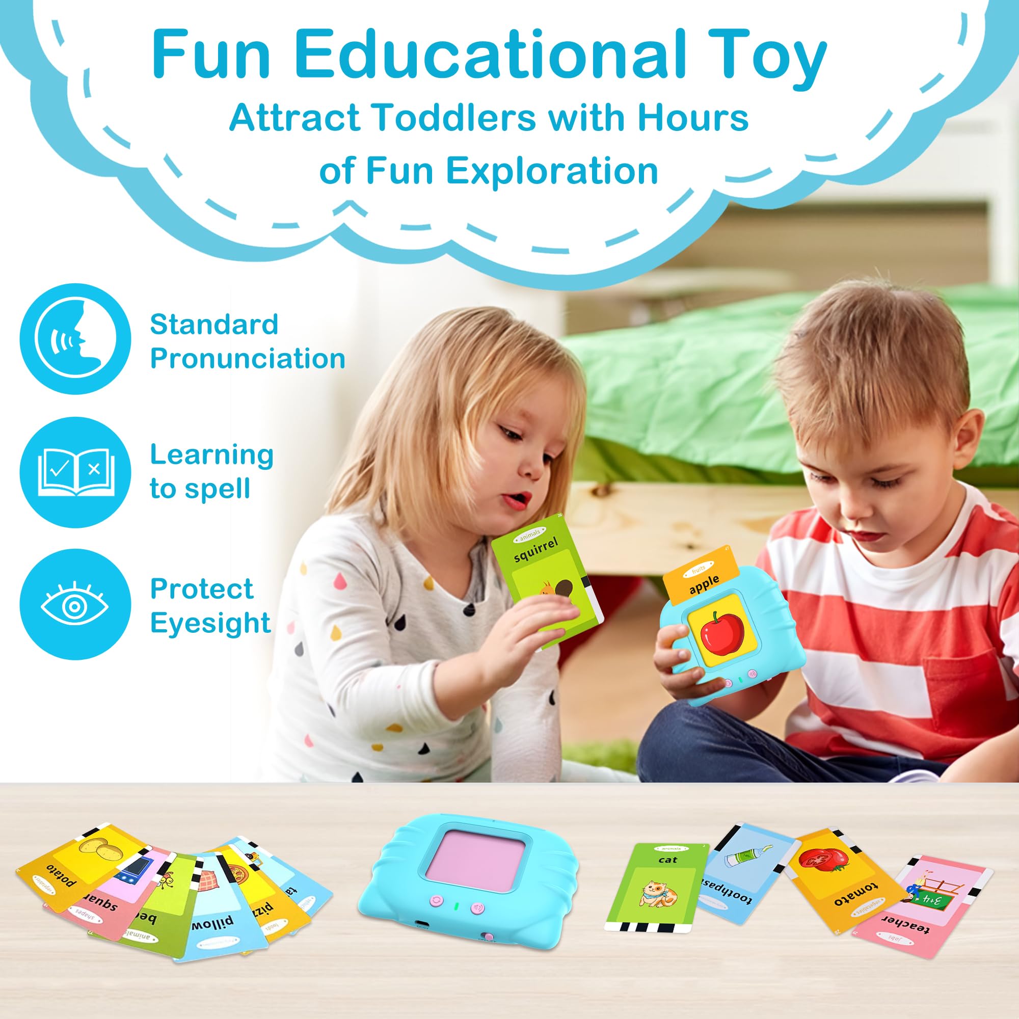 Talking Flash Cards for Toddlers 1-4 Years Old | 224 Sight Words Learning Toys | Autism Sensory & Speech Therapy Toys | Montessori Educational Toys | Gift for Boys & Girls | Perfect for Home Learning, Classroom & Travel