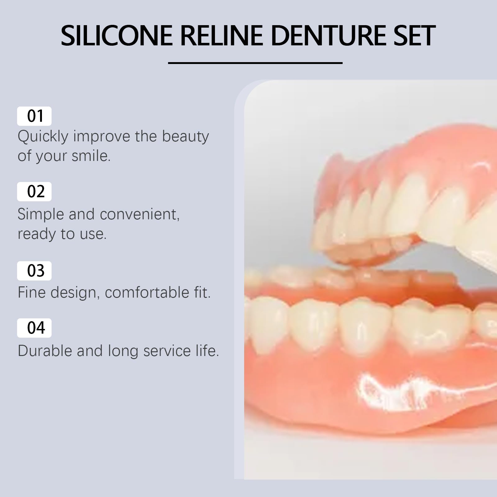 Premium Silicone Reline Denture Set - Upper & Lower Dentures with Gutta-Percha - Complete Teeth Veneer Kit for Denture Repair & Comfort Enhancement - Perfect for Home Dental Care & Emergency Denture Adjustments