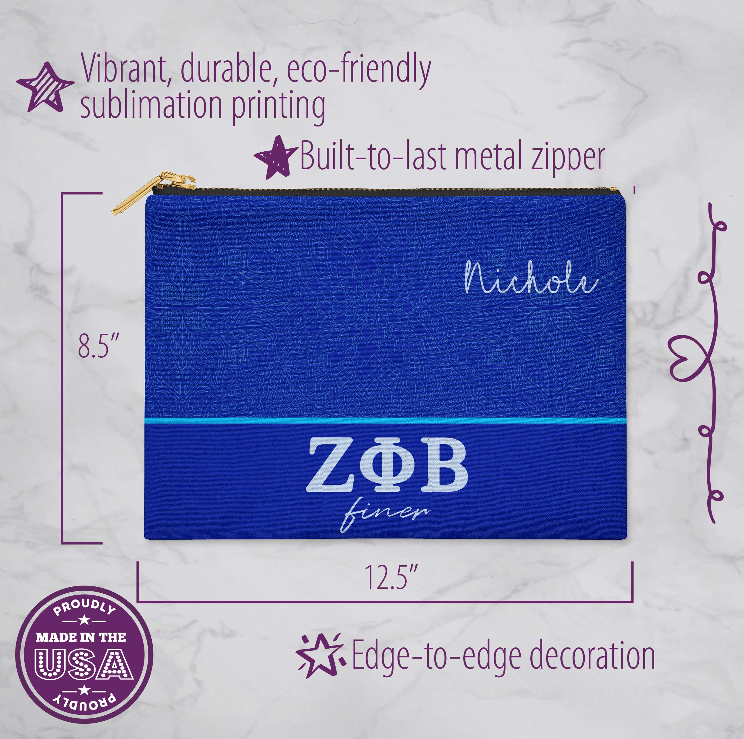 Zeta Phi Beta Sorority Cosmetic Bag - Official Greek Makeup Pouch & Travel Organizer for College Sisters, Sorority Events & Sisterhood Gifts | BBGreek Licensed Collection