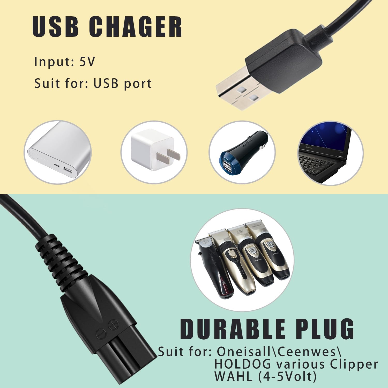 Universal Hair Clipper Charger Cord - Replacement Power Adapter for Electric Hair Clippers, Shavers, Razors & Trimmers - Compatible with SUPRENT, Ceenwes, Oneisall & More Pet/Dog Clippers - Perfect for Home Grooming & Professional Salon Use