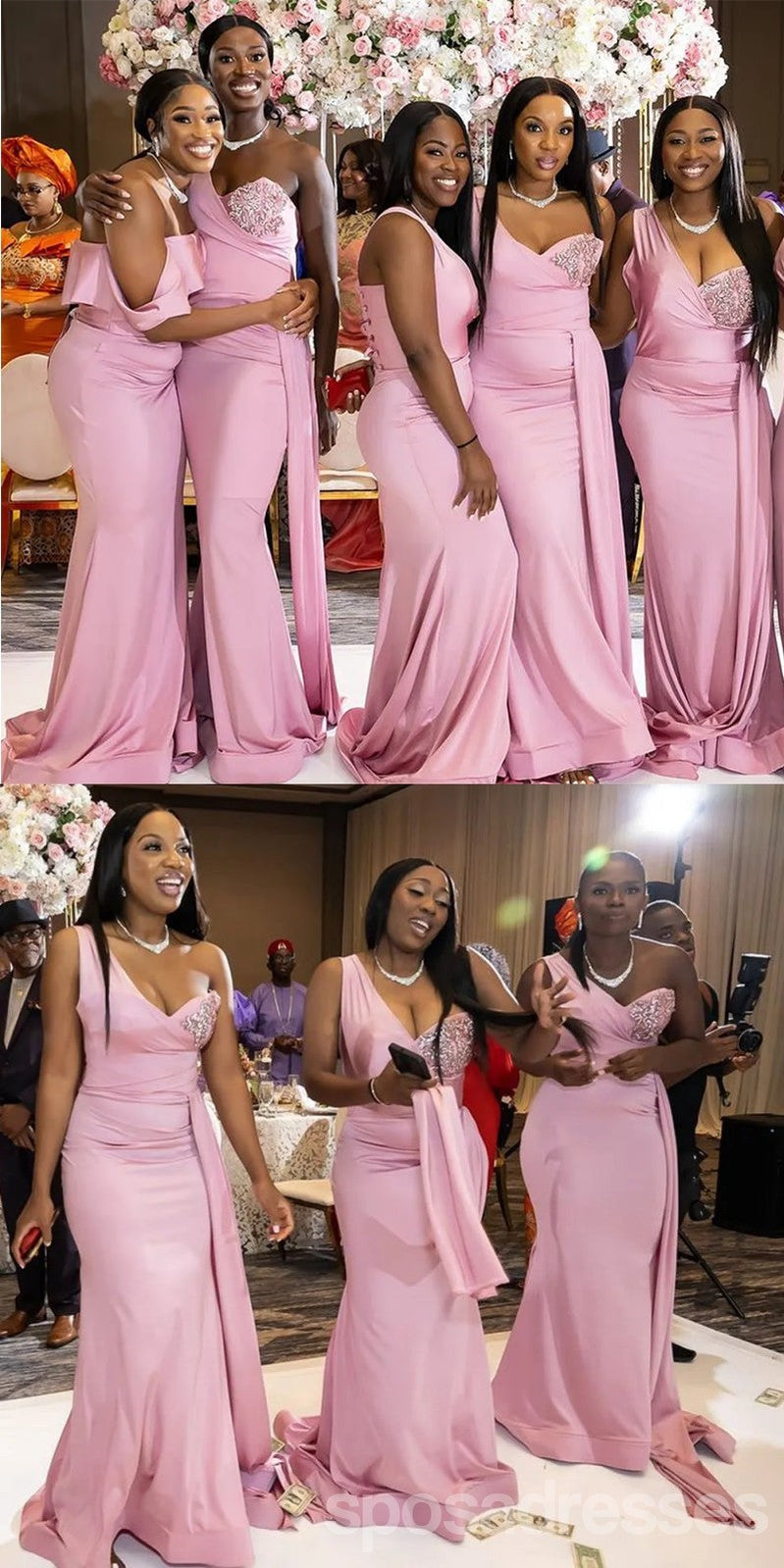 Mismatched Pink Mermaid Maxi Long Bridesmaid Dresses for Wedding Party - Elegant Formal Gowns for Bridesmaids, Prom, Evening Events - WG1799