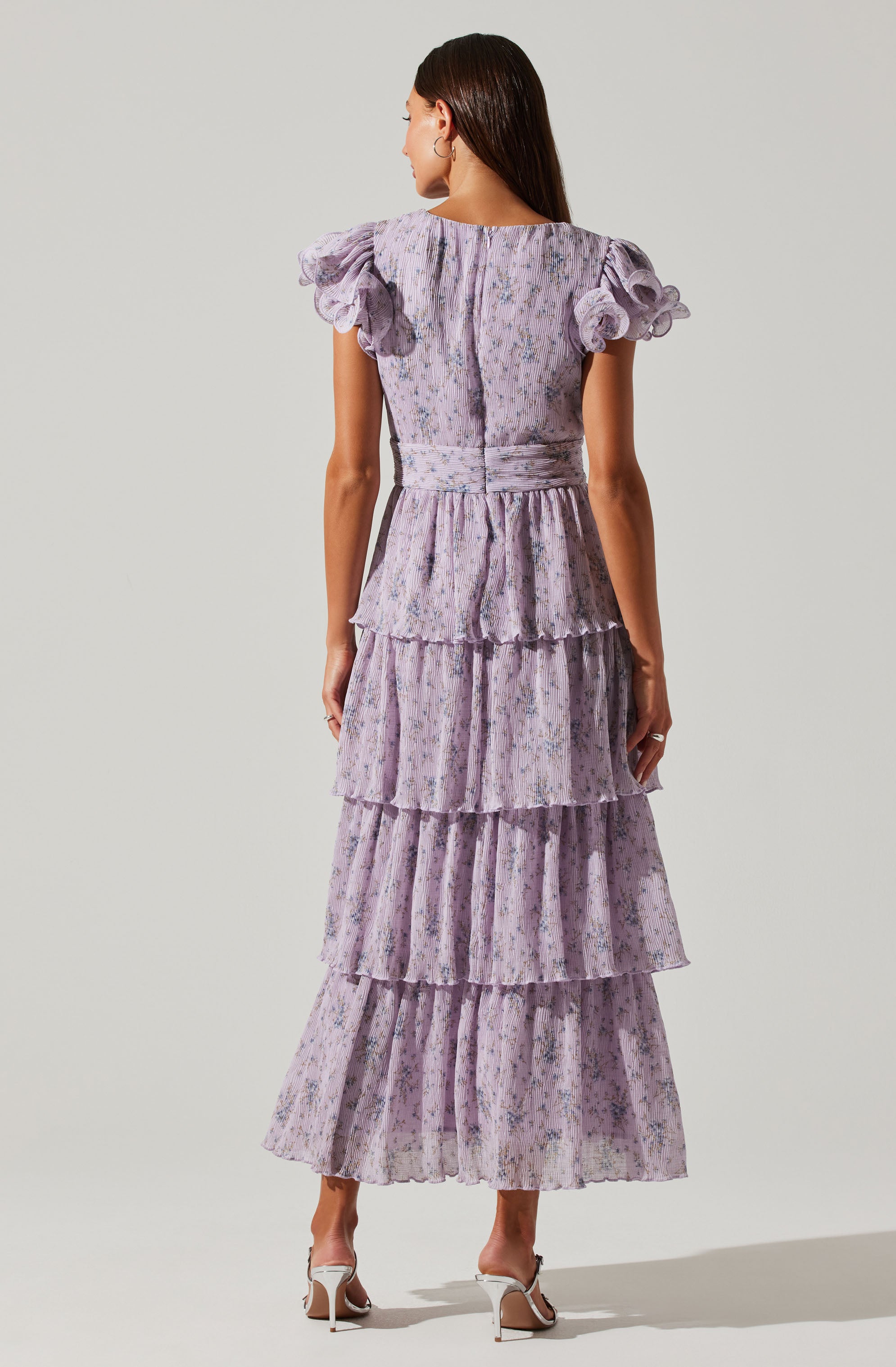 Emporia Floral Pleated Tiered Midi Dress - Women's Summer Boho Style Dress for Beach, Wedding & Party Occasions
