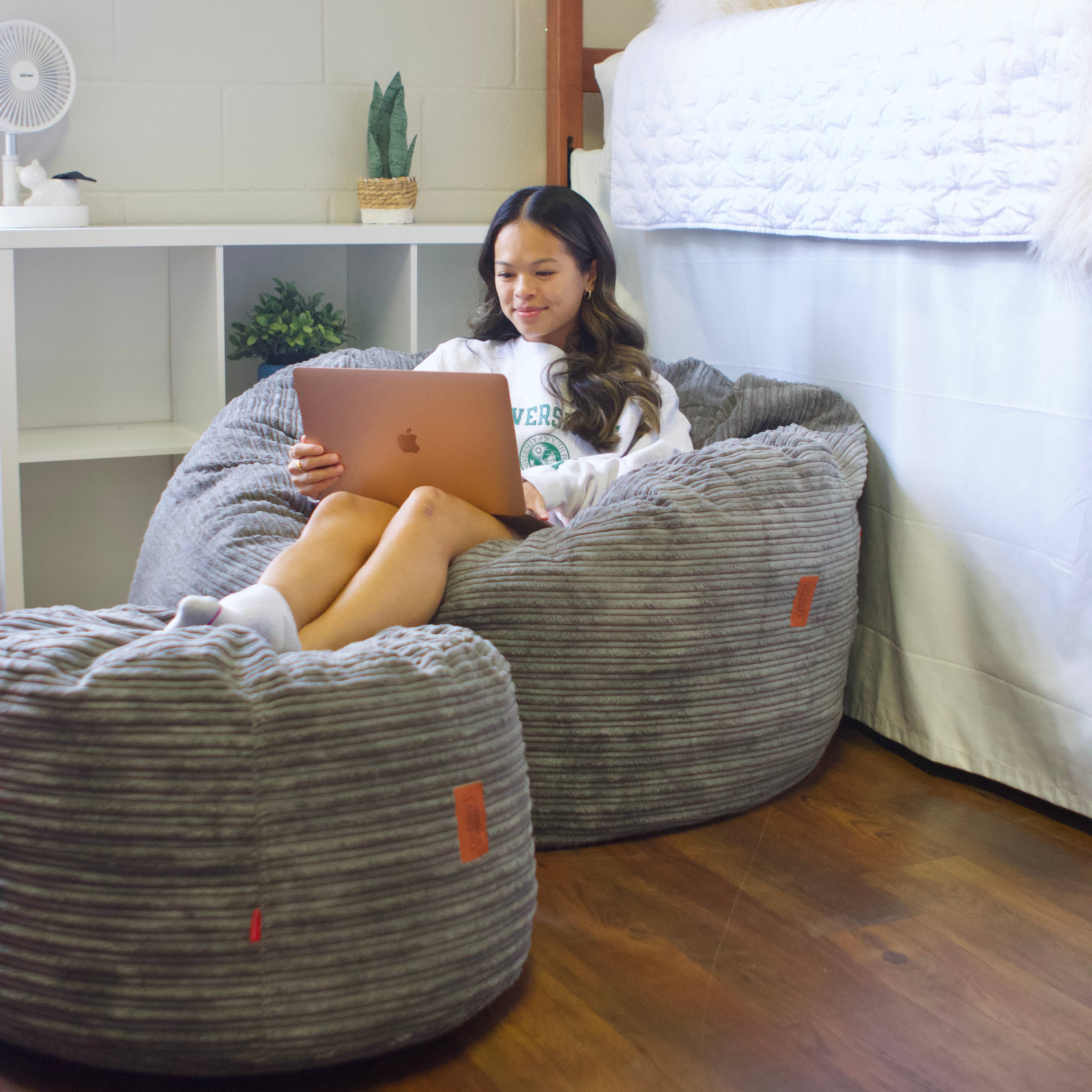 Comfy Terry Corduroy Pouf Footstool - Soft Ottoman Stool for Living Room, Bedroom & Nursery - Perfect for Relaxing, Foot Rest & Extra Seating