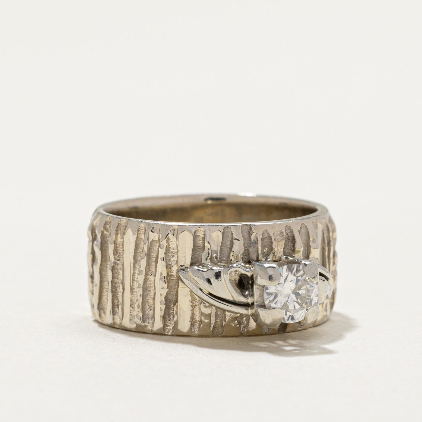 0.32ct Solitaire Diamond Textured Band Engagement Ring - Size 5.75 | Elegant Wedding & Proposal Jewelry for Her | Perfect Anniversary Gift for Women