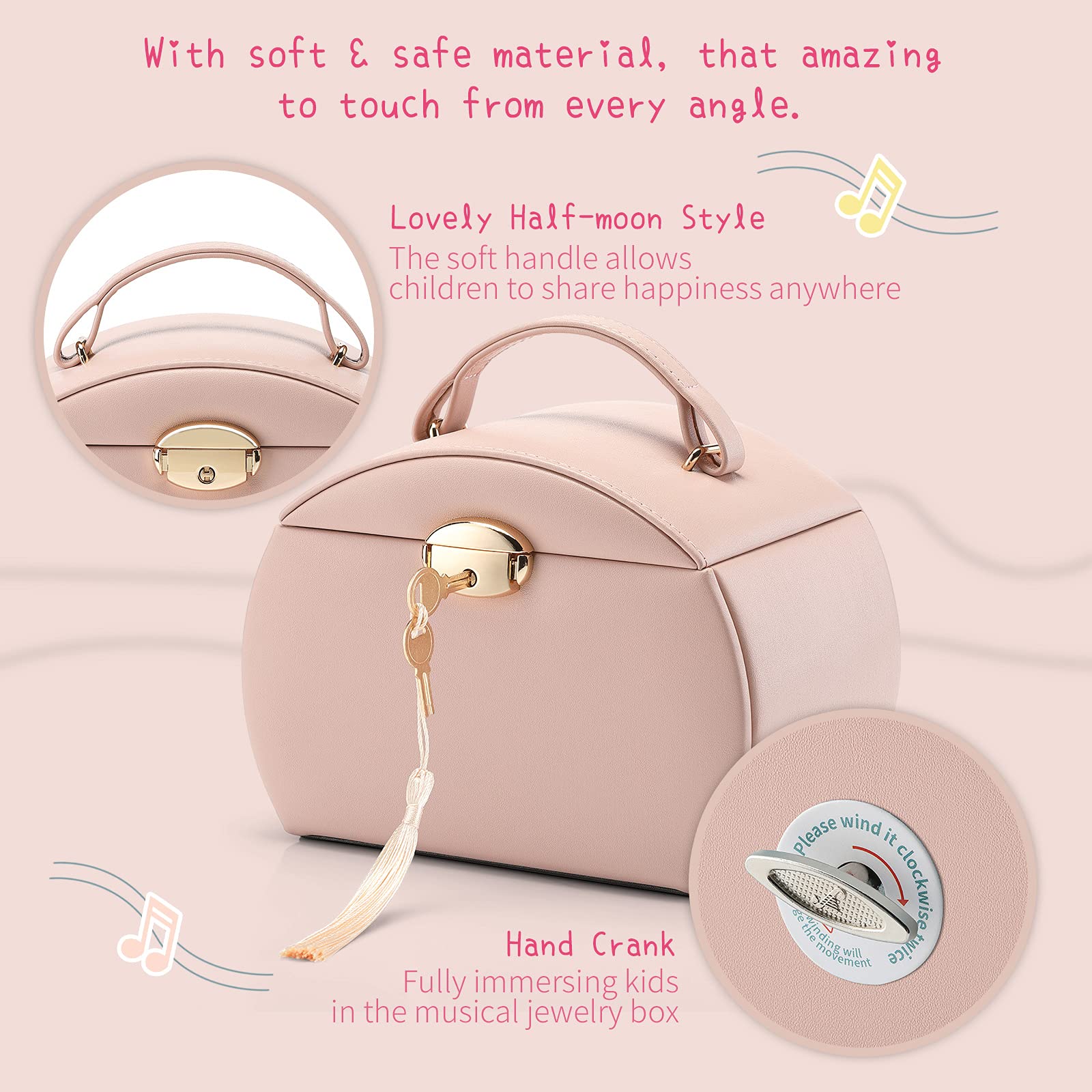 Vlando Pink Musical Jewelry Box for Girls with Drawer - Ballerina Music Box with Stickers, Birthday Gift for Girls, Kids Room Decor | Perfect for Jewelry Storage, Bedroom Decoration & Special Occasion Gifts