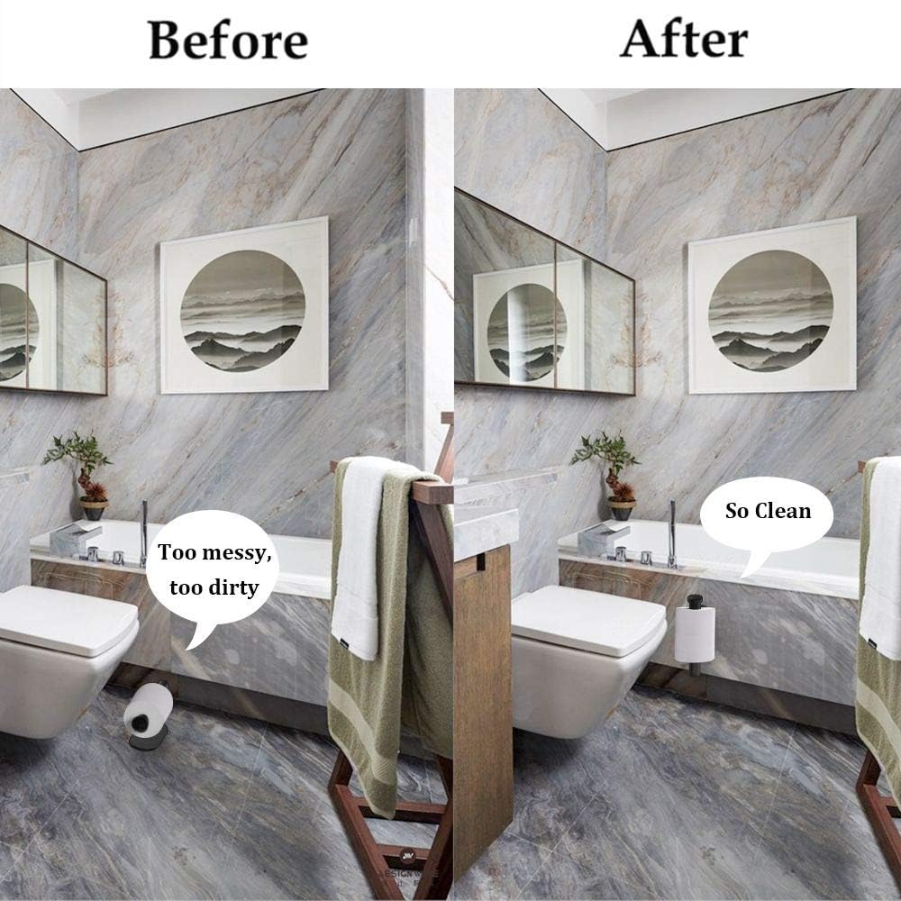 Stick-On Stainless Steel Toilet Paper Holder - Space-Saving Wall Mount Roll Holder for Bathroom, Kitchen & Utility Rooms - Brushed Black Finish - Perfect for Small Spaces & RVs