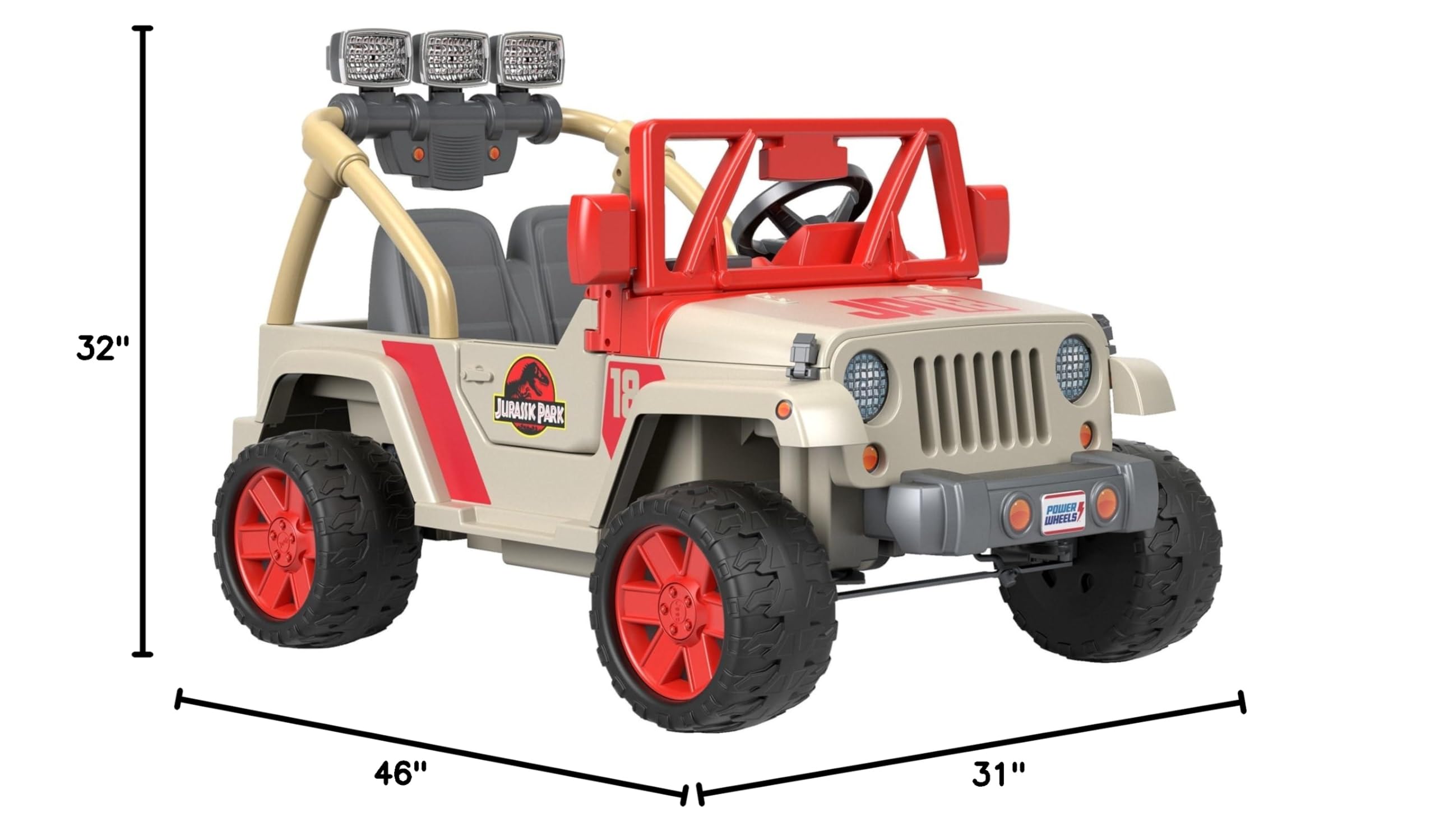 Jurassic Park Jeep Wrangler Ride-On Toy for Kids - Electric Battery-Powered Vehicle with Dinosaur Sounds & LED Lights - Perfect for 3-5 Year Olds - Great for Outdoor Play, Birthday Gifts & Pretend Adventures