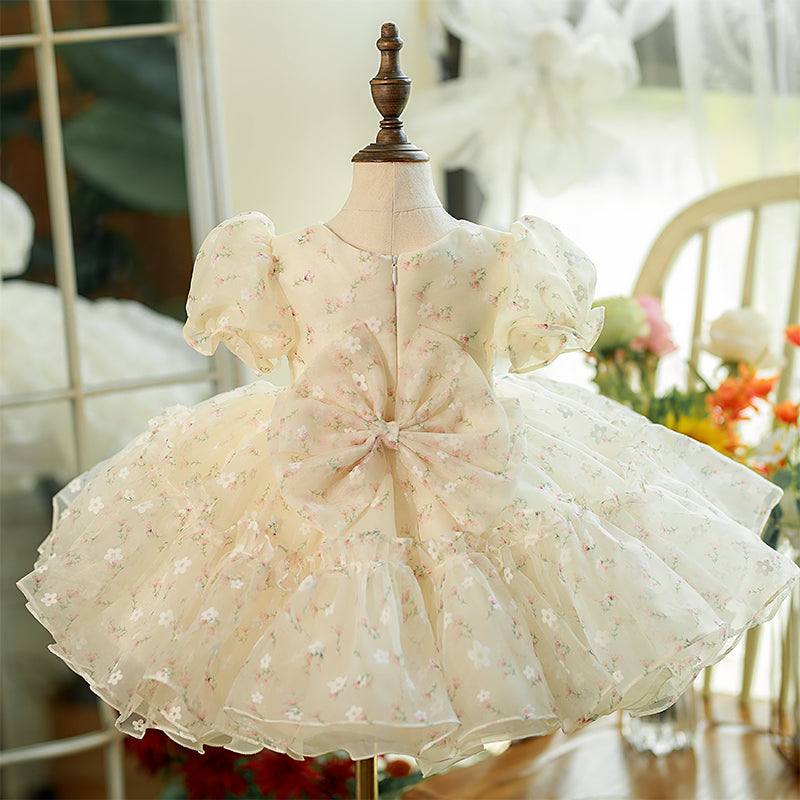 Toddler Baby Girl Princess Dress - White Puffy Wrinkle-Free Flower Girl Wedding Party Dress for Special Occasions & Photo Shoots
