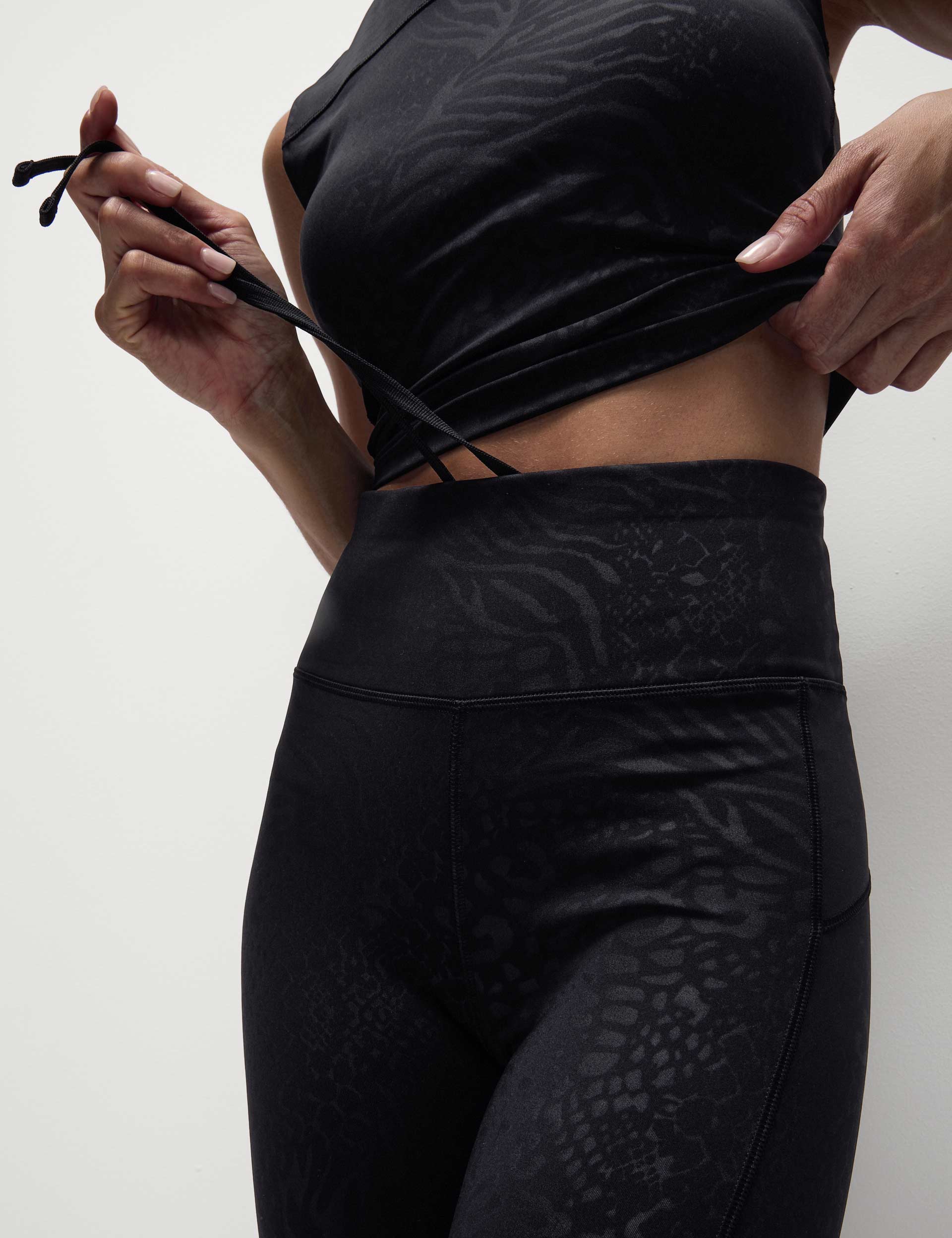 Go Move Printed Embossed High Waisted Gym Leggings for Women - Black - Perfect for Yoga, Running & Workout