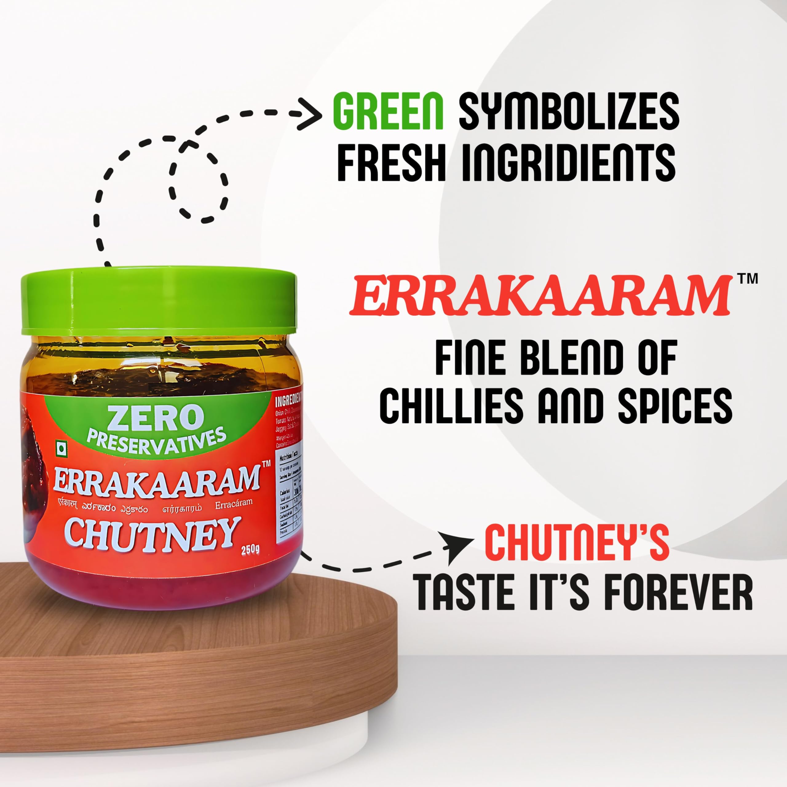 Errakaaram Fresh Spicy Indian Chutney - No Preservatives | Perfect for Idli, Dosa, Paratha & Snacks | Great as Side Dish, Spread, Dip or Stir-Fry Sauce | 250g | Authentic Indian Flavor for Rice Dishes & Meals
