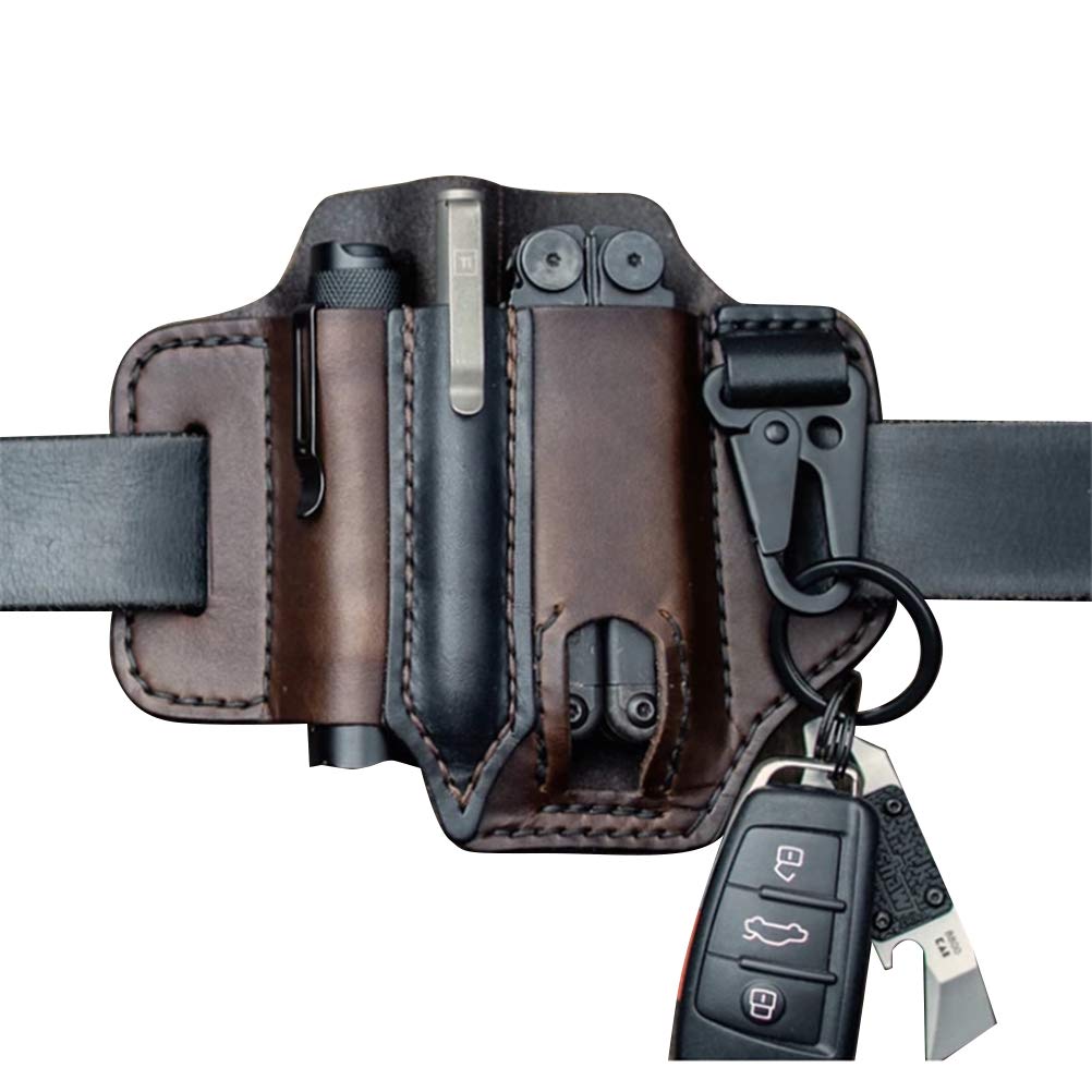 Leather EDC Belt Sheath Organizer - Multitool Pouch with Key Holder for Tools & Essentials | Perfect for Camping, Hiking & Everyday Carry (EDC) Gear