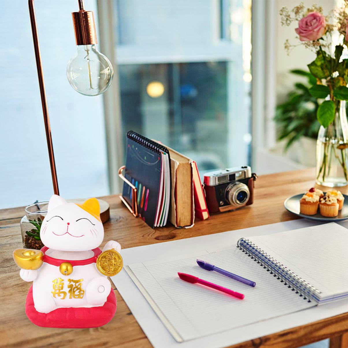 Lucky Fortune Cat Statue - Resin Maneki Neko Sculpture for Home Decor, Office Desk, Car Dashboard & Gift Giving | Japanese Beckoning Cat Figurine for Good Luck & Wealth