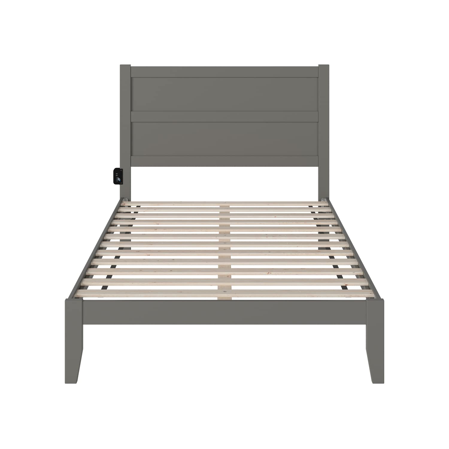 AFI NoHo Full Size Platform Bed Frame with USB Charging Station - Modern Grey Wooden Bed for Small Spaces - Perfect for Apartments, Dorms & Guest Rooms