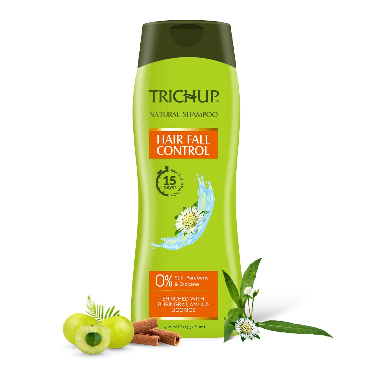 Trichup Hair Fall Control Natural Shampoo with Amla, Licorice & Bhringaraj - Reduces Hair Loss & Thinning - 400ml - For Daily Hair Care & Scalp Nourishment