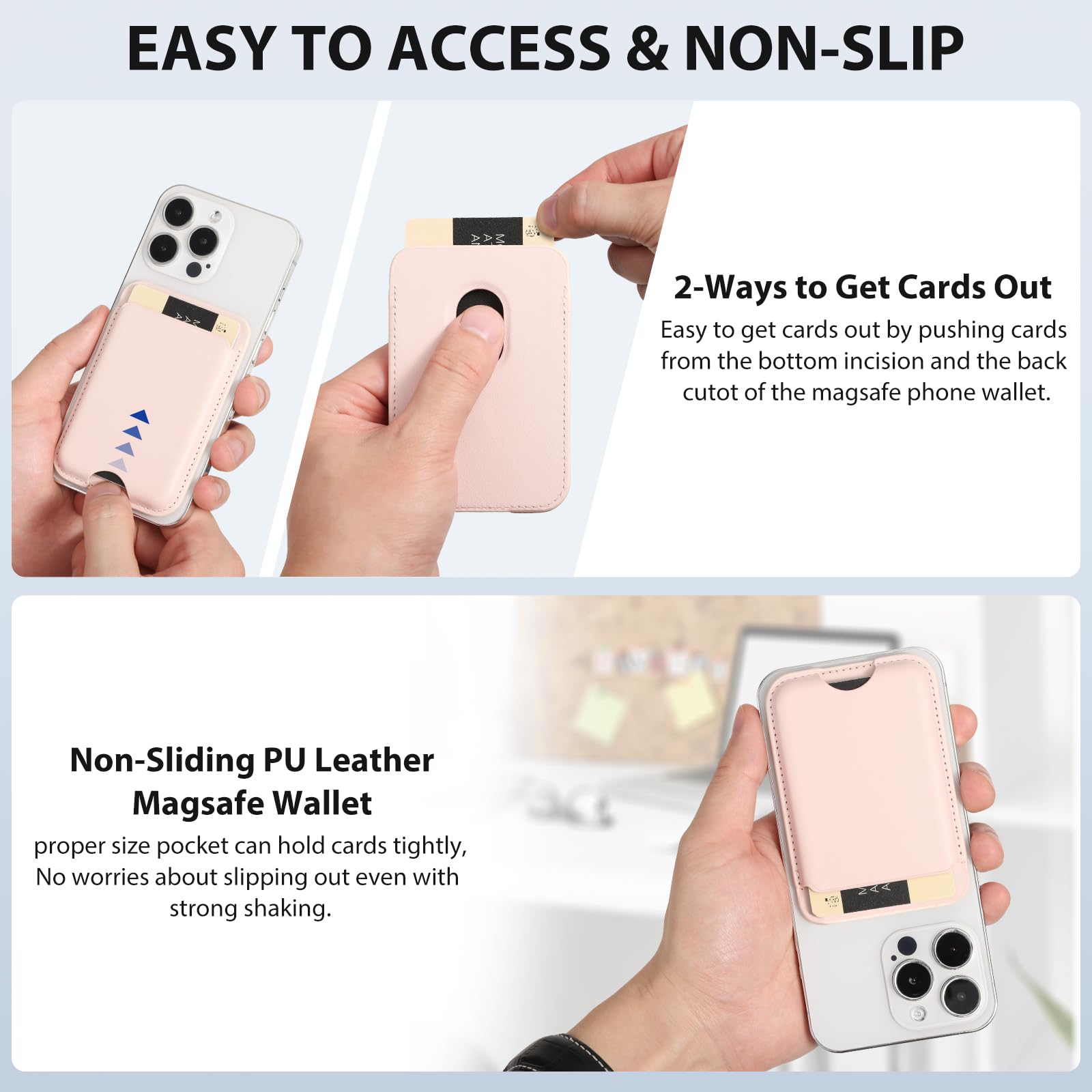 Magnetic Wallet for iPhone 15/14/13/12 Pro/Max/Plus - 2 Pack Vegan Leather MagSafe Card Holder with RFID Protection, Compatible with Apple Magsafe (White & Pink) | Perfect for Daily Commute, Travel & Hands-Free Convenience