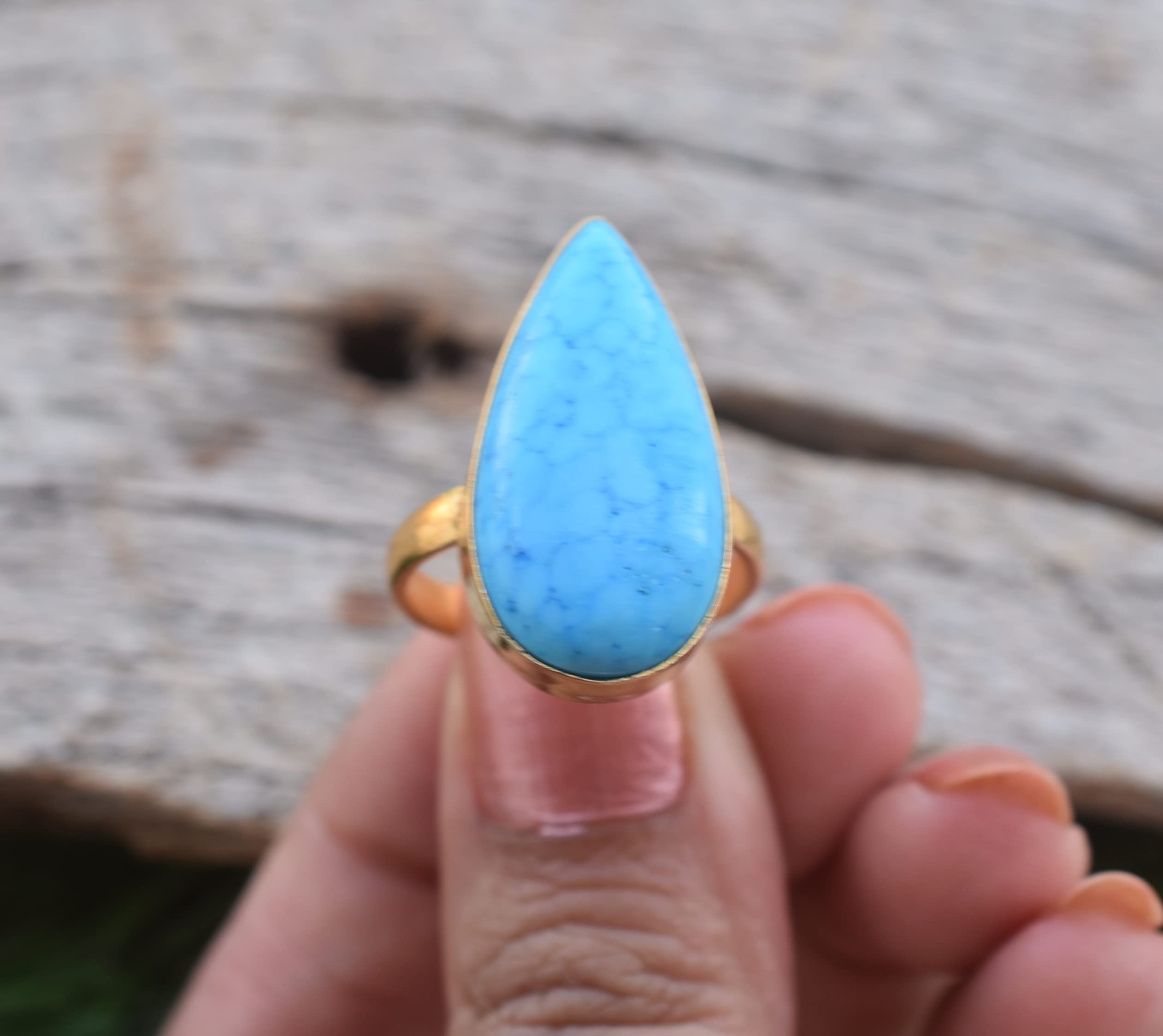 Veracity Jewelry Gold Plated Gemstone Rings for Women & Girls - Handmade Western Style Turquoise Blue Rings - Perfect Gift for Birthday, Anniversary, Wife, Mom, Girlfriend, Sister - Ideal for Casual Wear, Date Night, and Special Occasions