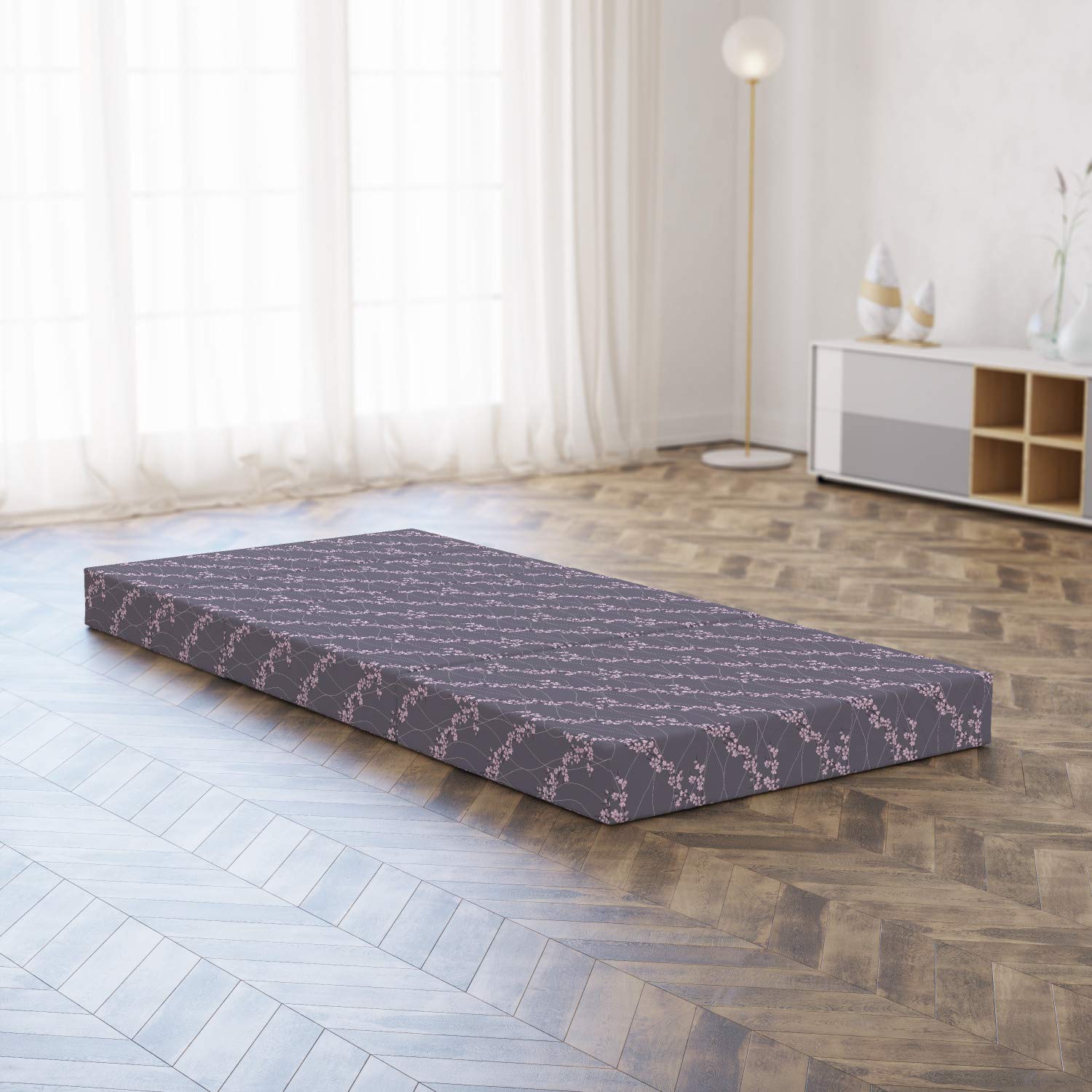 Ambesonne Floral Foldable Mattress - Japanese Sakura Design, 74.8