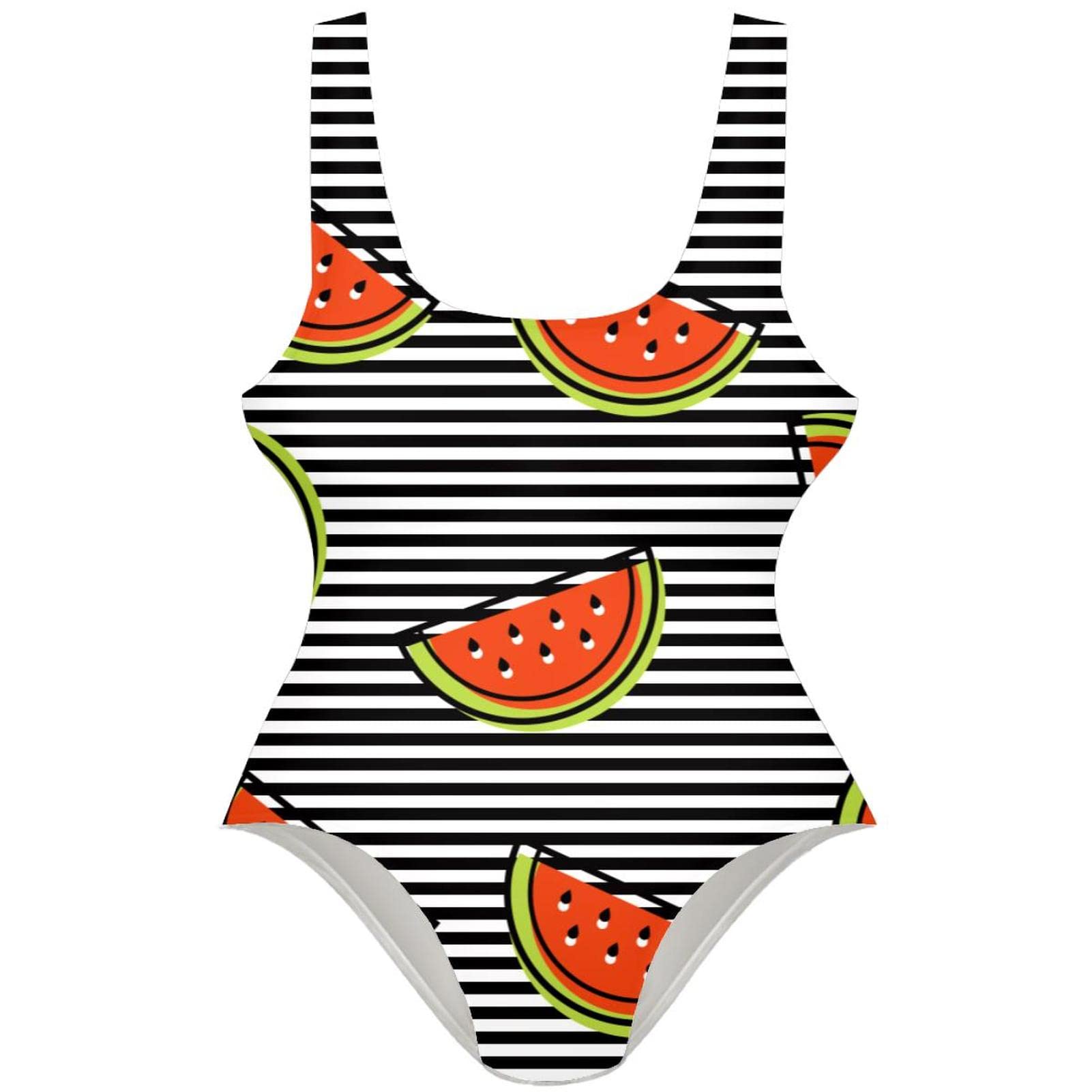 Lemon Stripe Women's One Piece Swimsuit - U Back Bikini Bathing Suit for Swimming, Beach & Summer Vacations