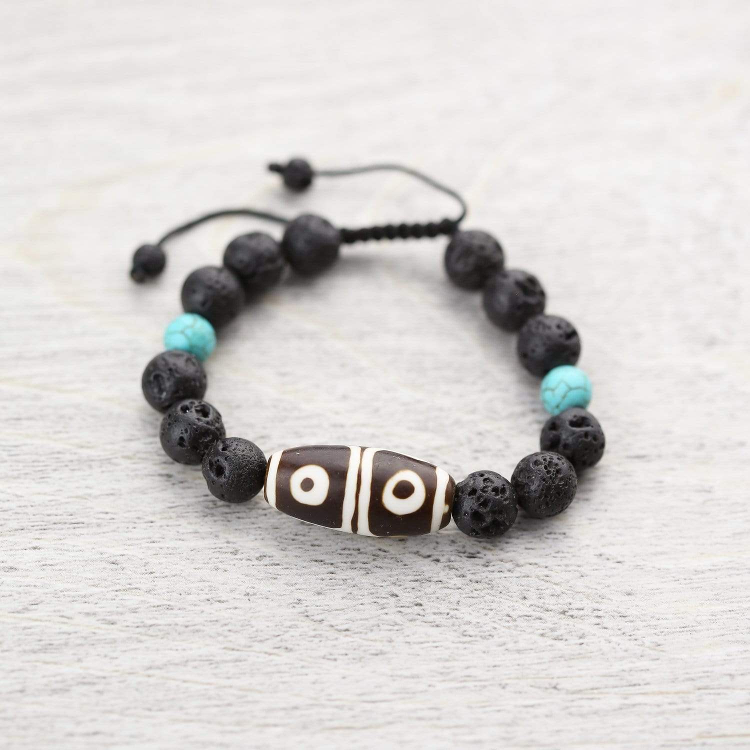 Natural Lava Stone & Dzi Bead Grounding Bracelet - Healing Mala for Meditation, Yoga & Stress Relief