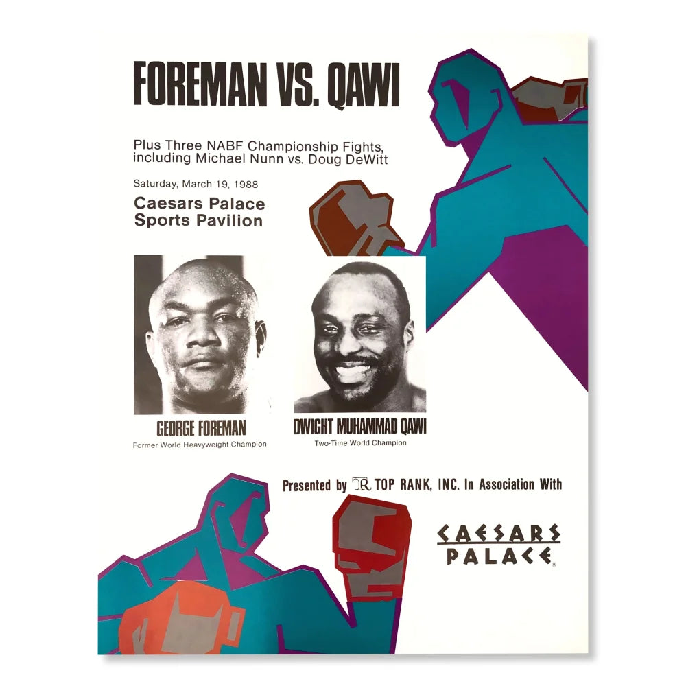 George Foreman vs Dwight Muhammad Qawi 22x28 Boxing Poster with COA - Caesars Palace 1988 Collectible Memorabilia for Sports Fans & Man Cave Decor