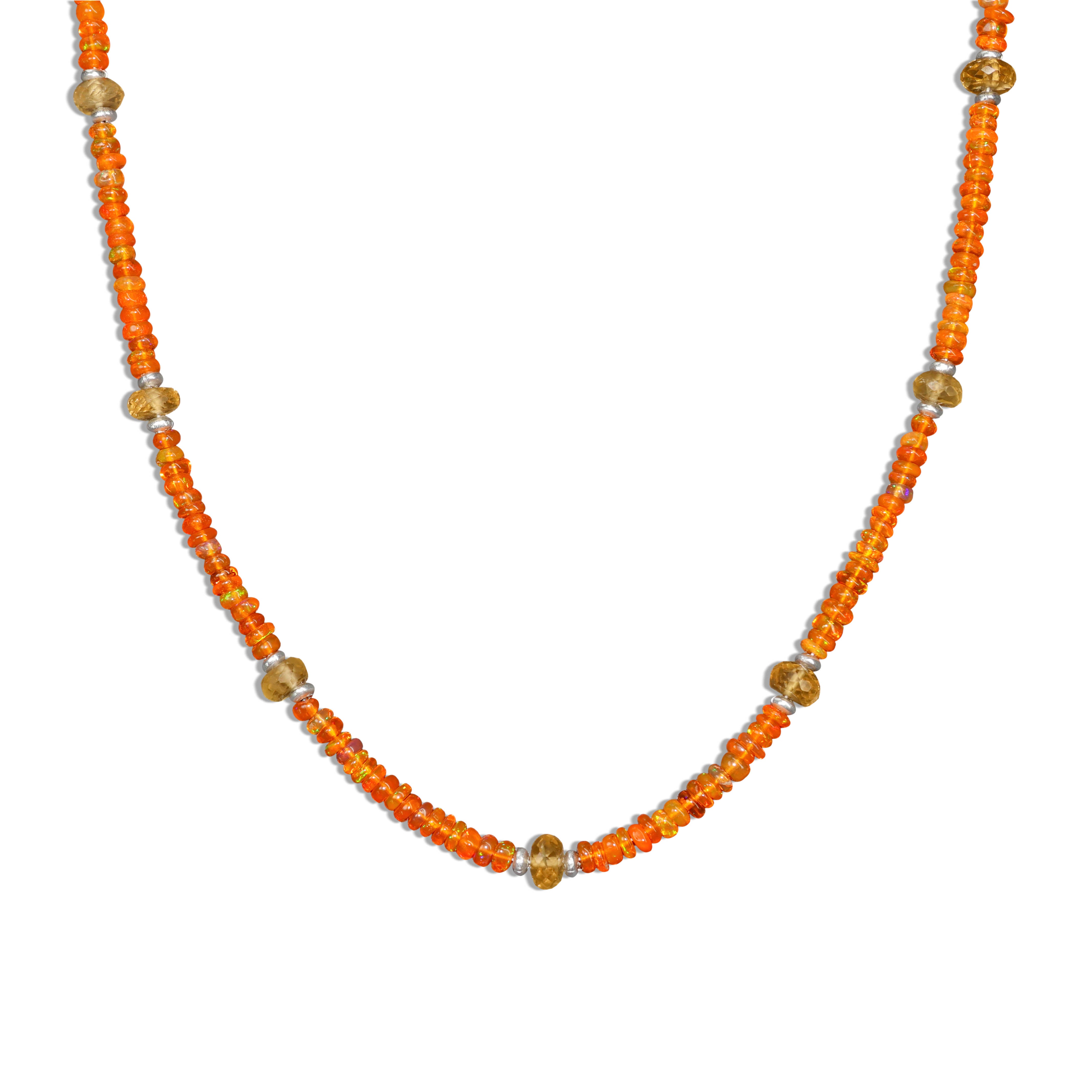 Natural Orange Opal and Citrine Bead Strand Necklace - Handmade Boho Jewelry for Women, Healing Crystal Necklace for Meditation & Energy Balancing - Perfect for Yoga, Spiritual Gifts & Everyday Wear