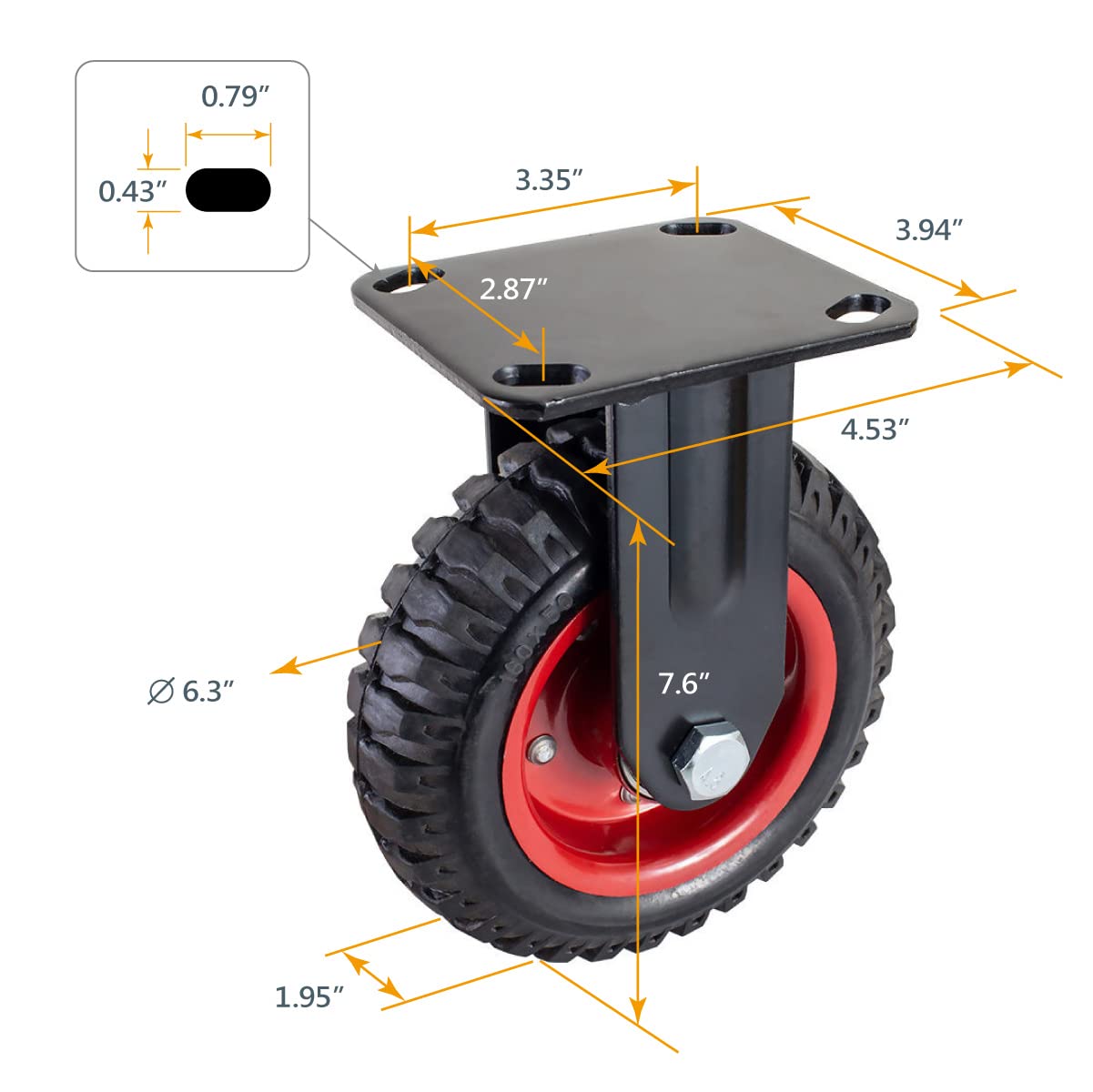 POWERTEC 6 Inch Heavy Duty Fixed Plate Caster Wheels Set of 4 - Rubber Knobby Tread for Workbench, Dolly, Cart, Trolley, Wagon & Chicken Coop - Large Rubber Castor Wheels (17052-P4) - Perfect for Workshop, Garage, Industrial Use & Farm Equipment