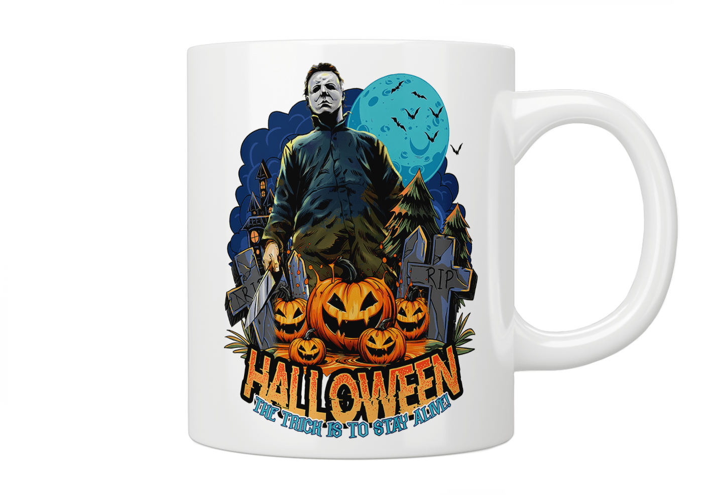 Michael Myers Halloween Coffee Mug - 'The Trick Is To Stay Alive' Horror Movie Quote - Perfect for Halloween Parties, Office Use & Horror Fans Gift